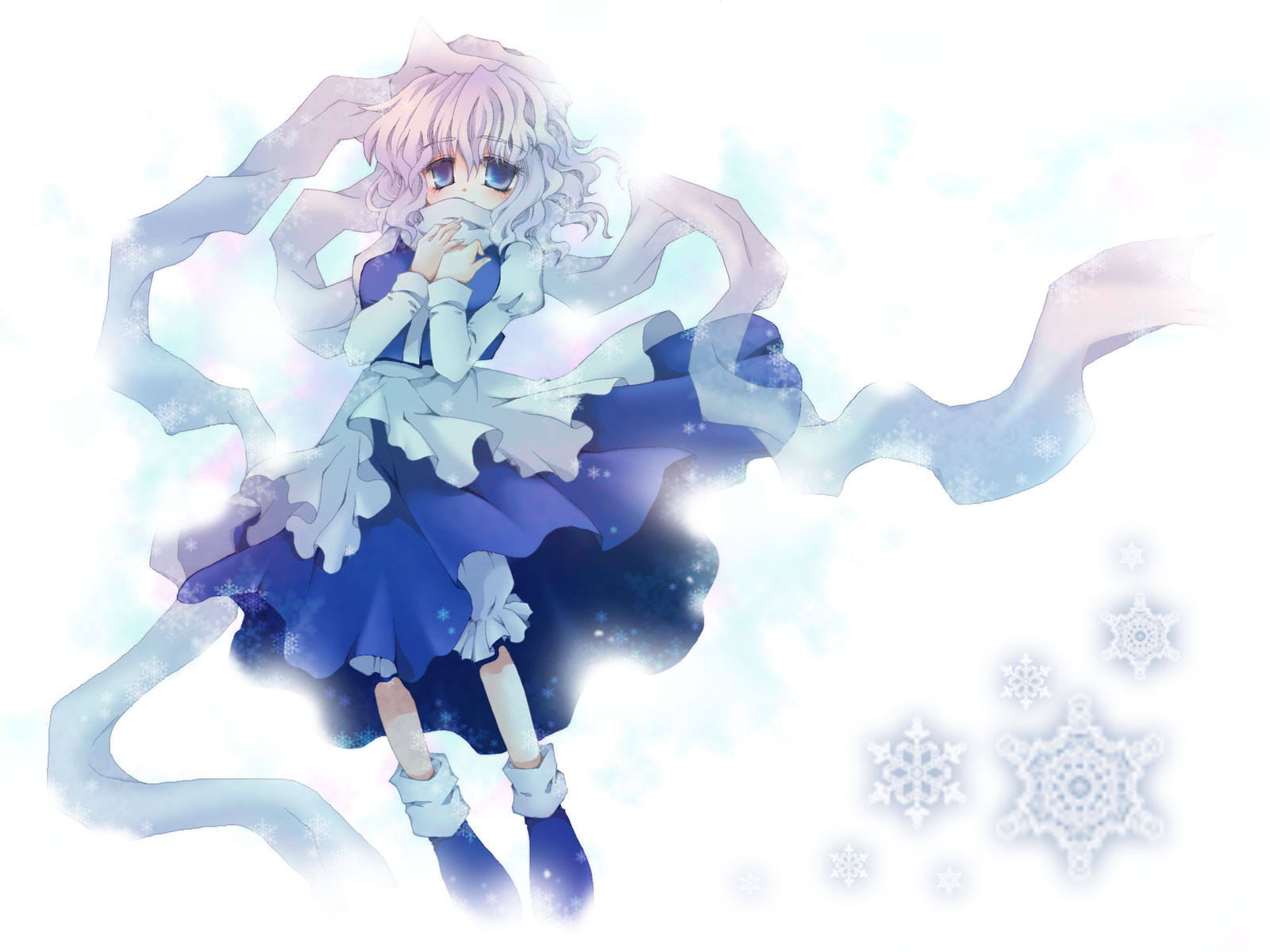 blue_eyes, letty_whiterock, scarf, short_hair, snow, tentorisan_juusan, touhou, white