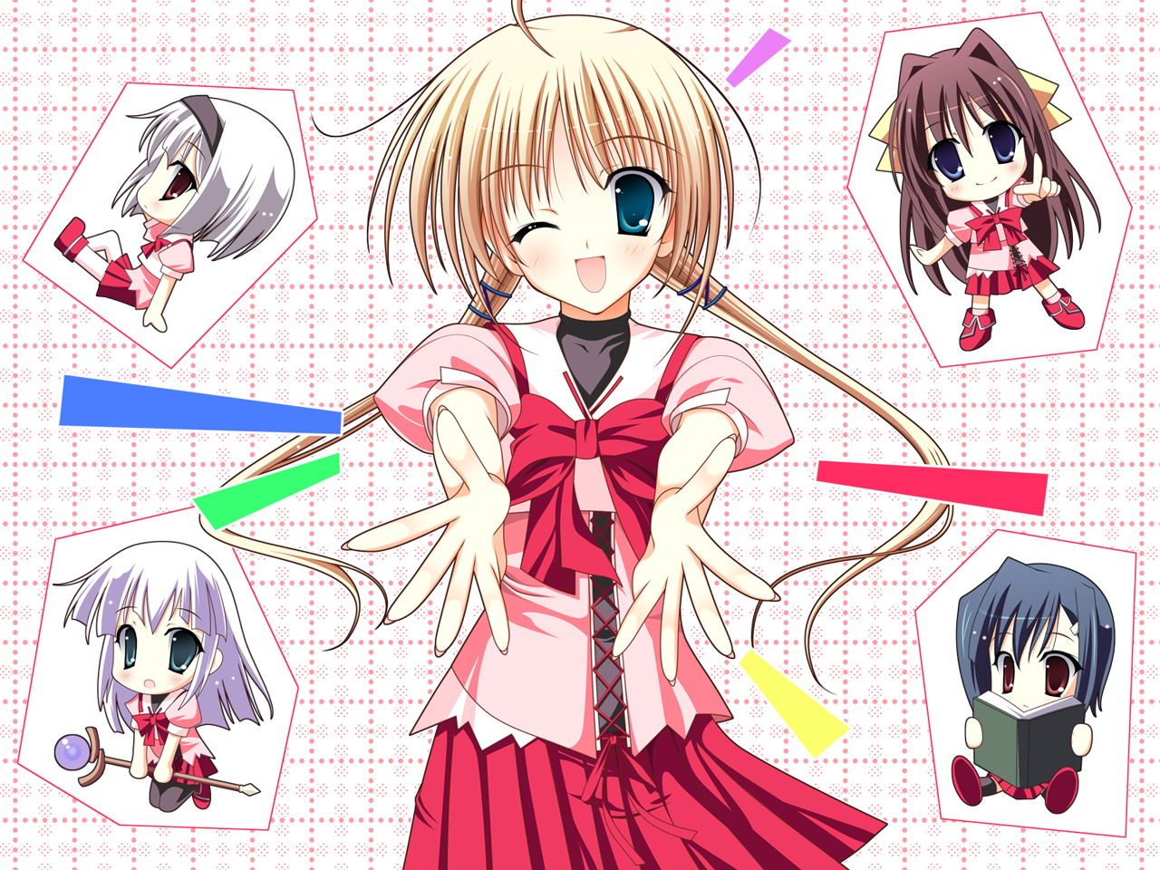 chibi, haruno_yume, izumi_rikka, jpeg_artifacts, naruse_mamoru, primitive_link, ricopheria_duende, school_uniform