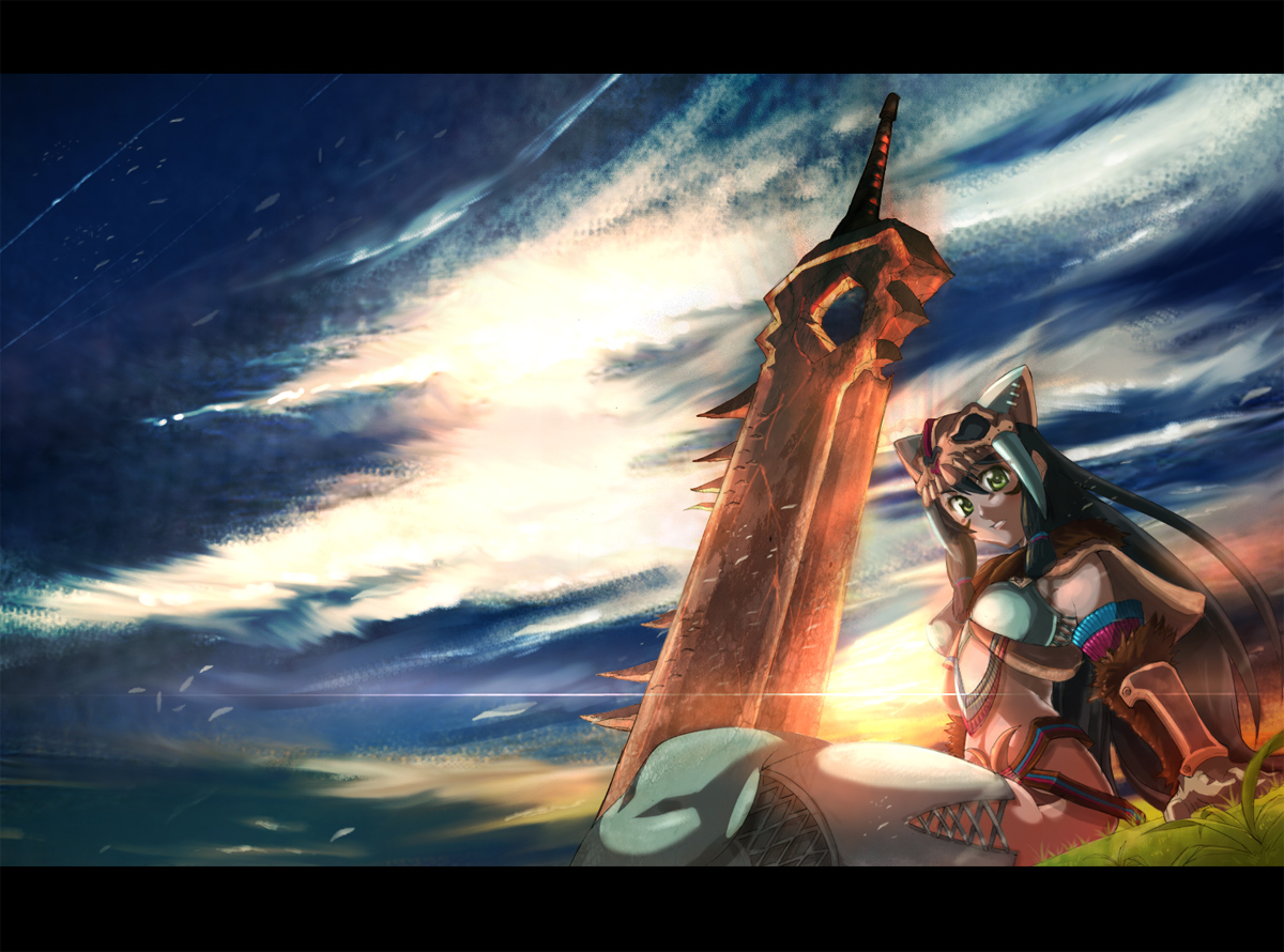 keiji_asakawa, monster_hunter, sky, sword, weapon