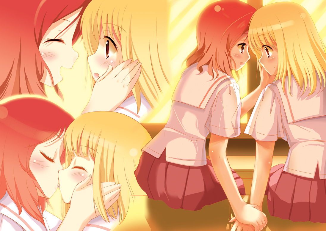 blush, fukuji_mihoko, kiss, saki, school_uniform, shoujo_ai, takei_hisa