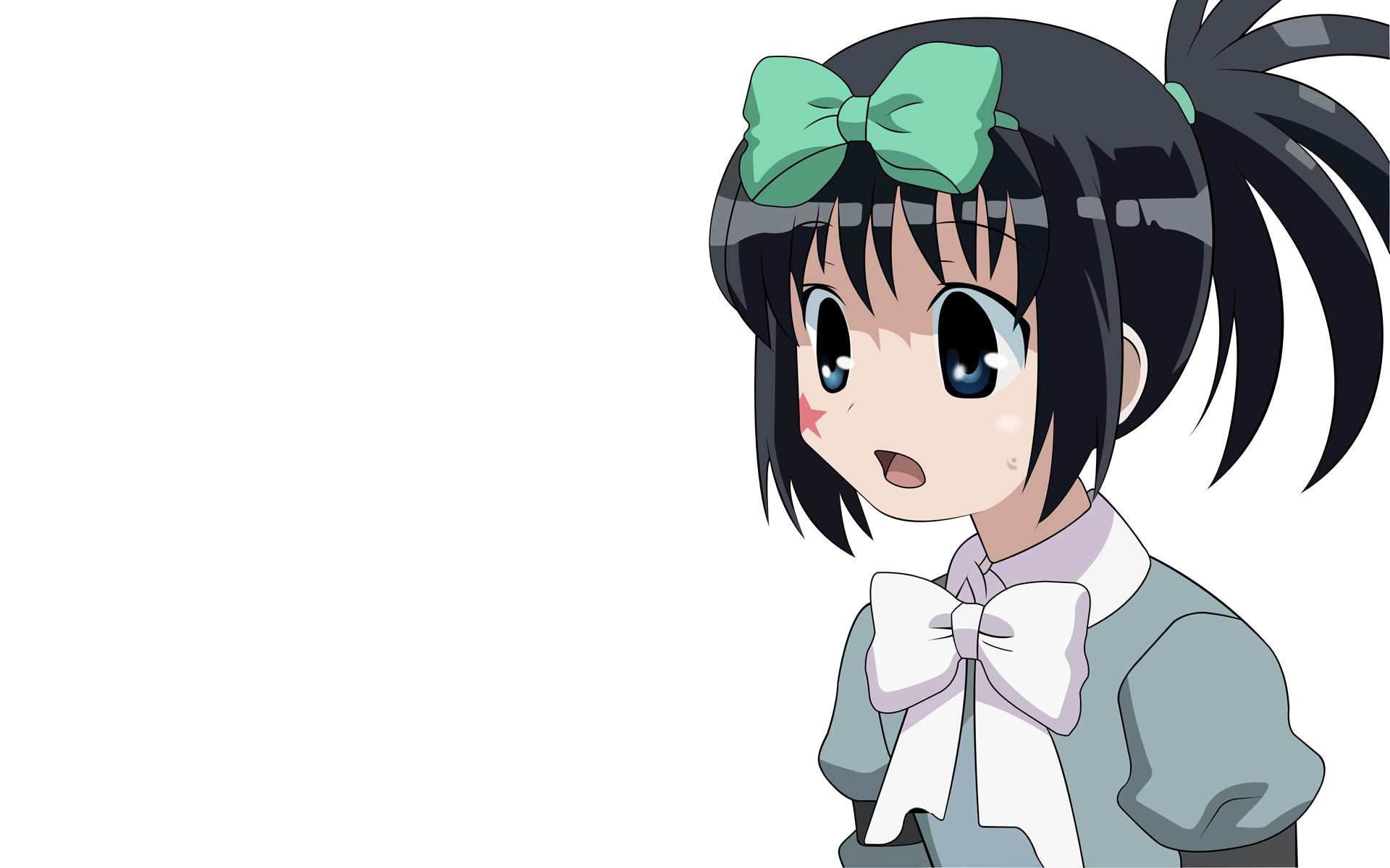 black_hair, blue_eyes, bow, kunihiro_hajime, ribbons, saki, tagme, white