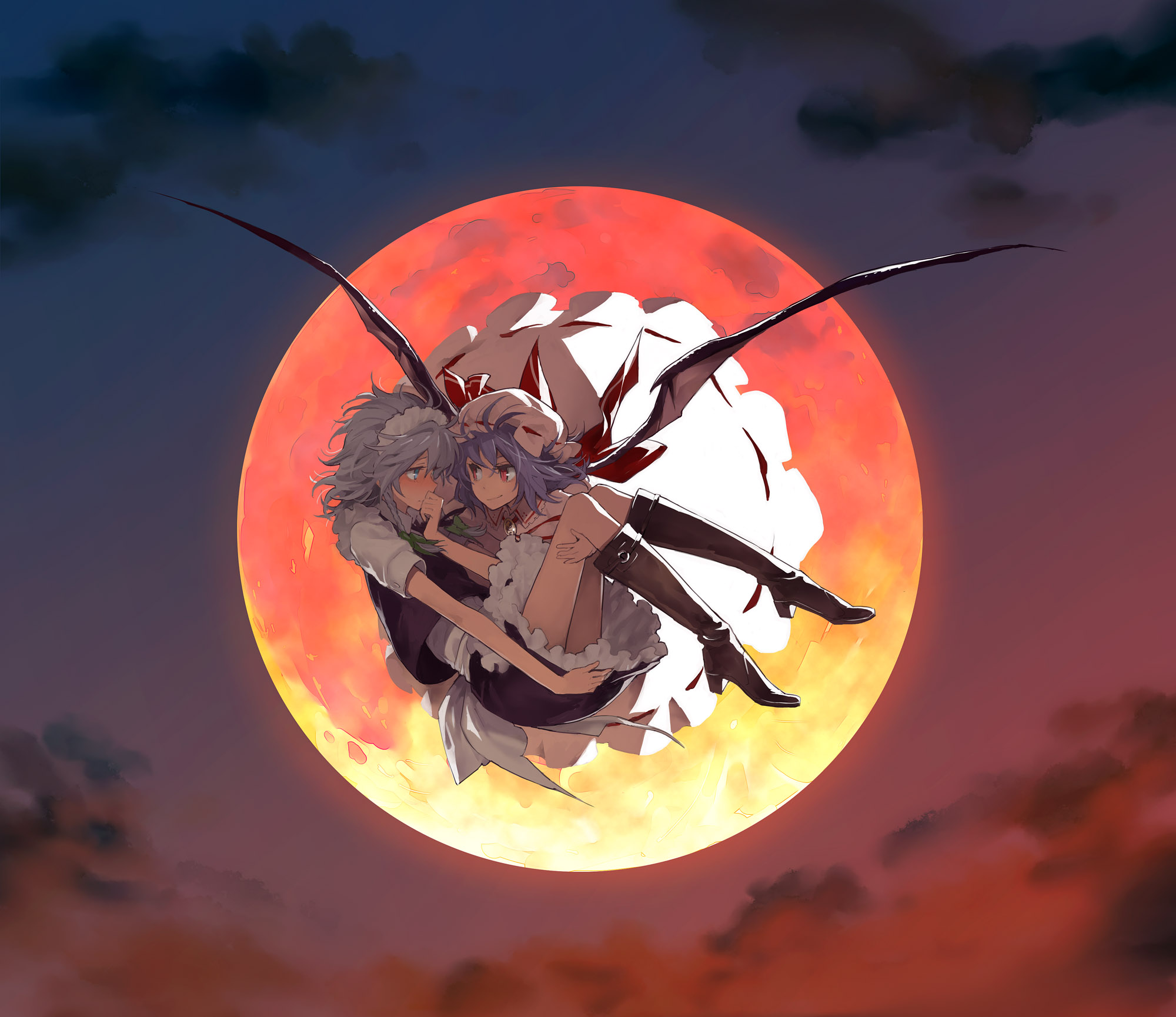 2girls, blush, izayoi_sakuya, maid, minakata_sunao, remilia_scarlet, touhou, vampire