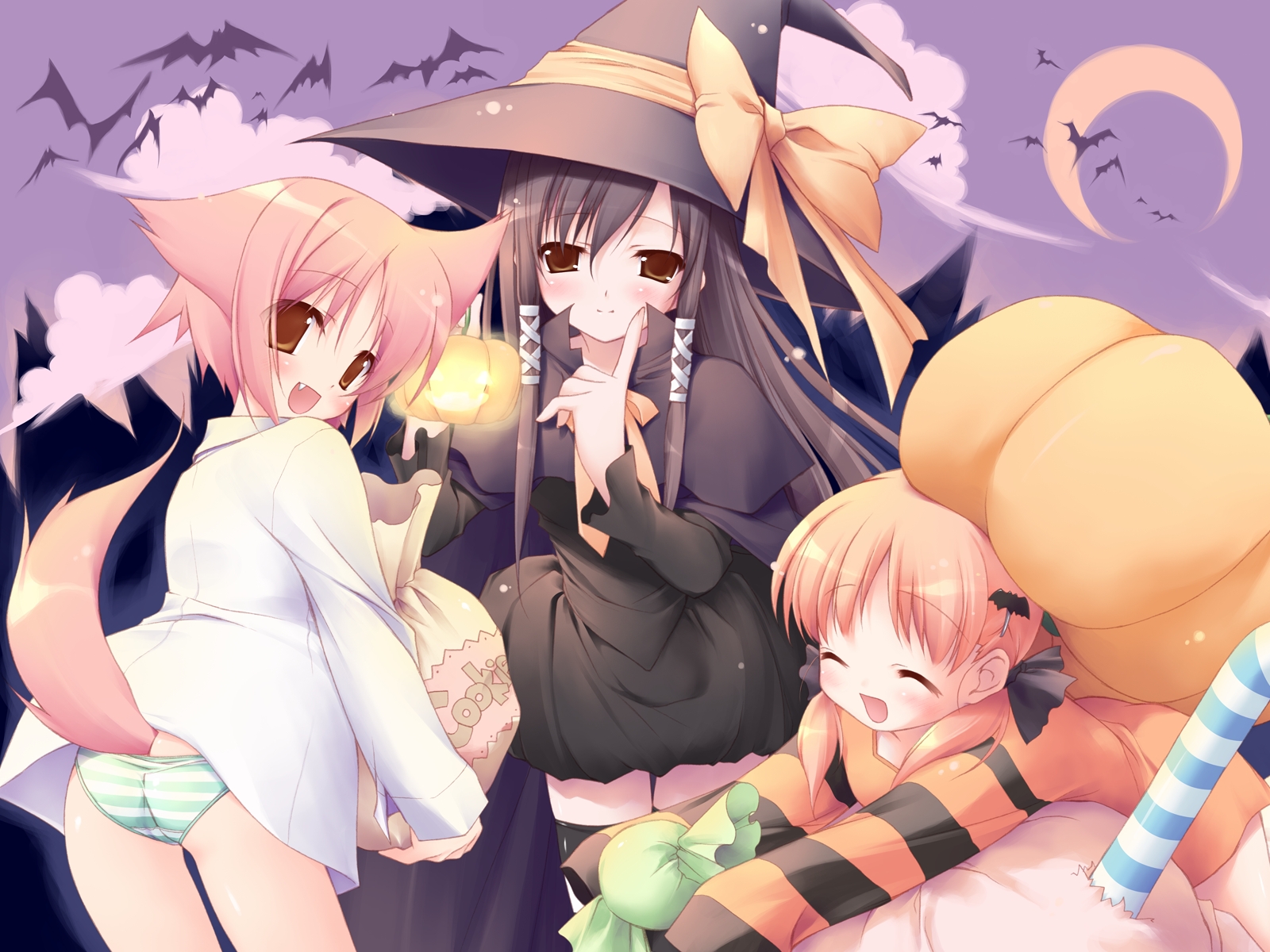 akino_momiji, animal, animal_ears, ass, bat, blush, bow, brown_eyes