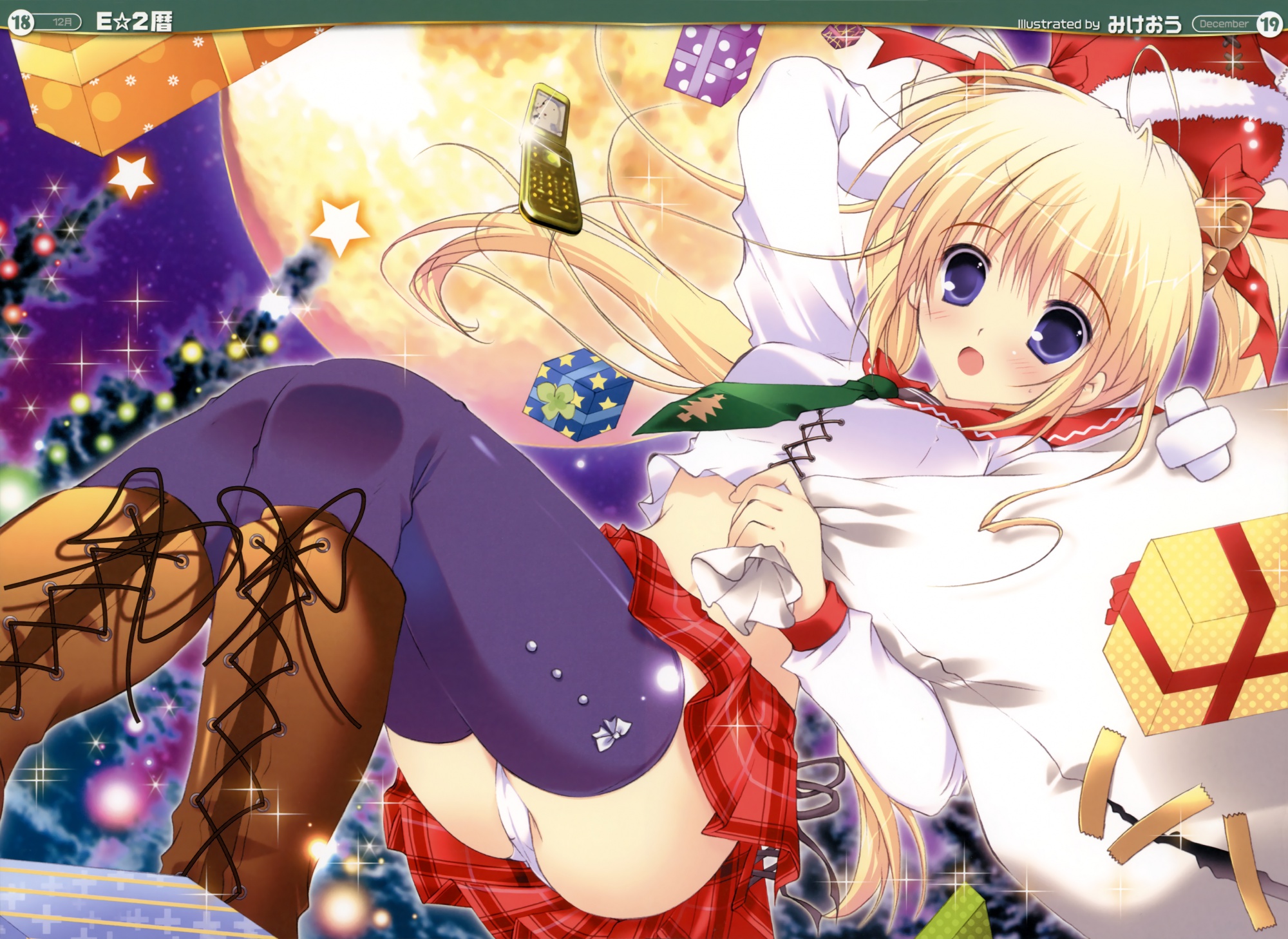 blush, boots, christmas, mikeou, panties, pink_chuchu, scan, skirt
