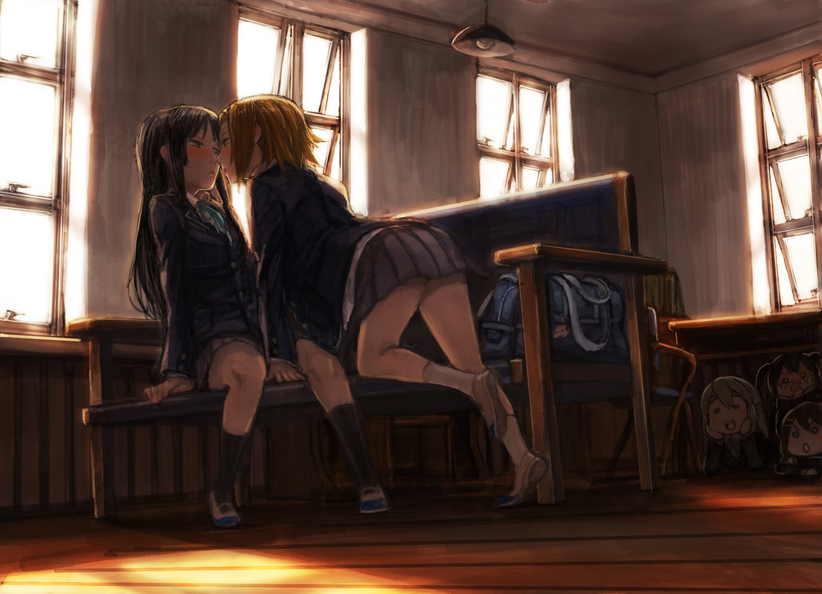 akiyama_mio, fukutarou_(enji127), hirasawa_yui, k-on!, kotobuki_tsumugi, nakano_azusa, school_uniform, shoujo_ai, tainaka_ritsu