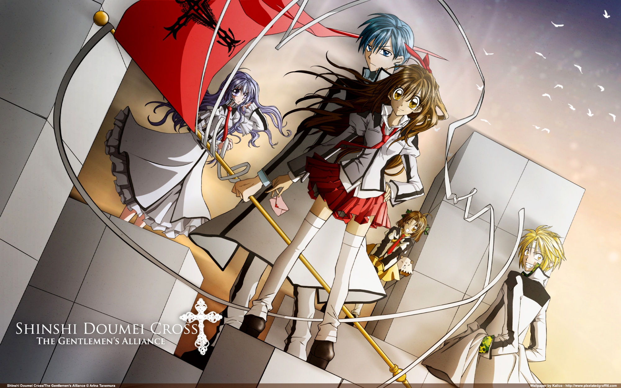 amamiya_ushio, arina_tanemura, blonde_hair, blue_hair, brown_hair, ichinomiya_yoshitaka, long_hair, male