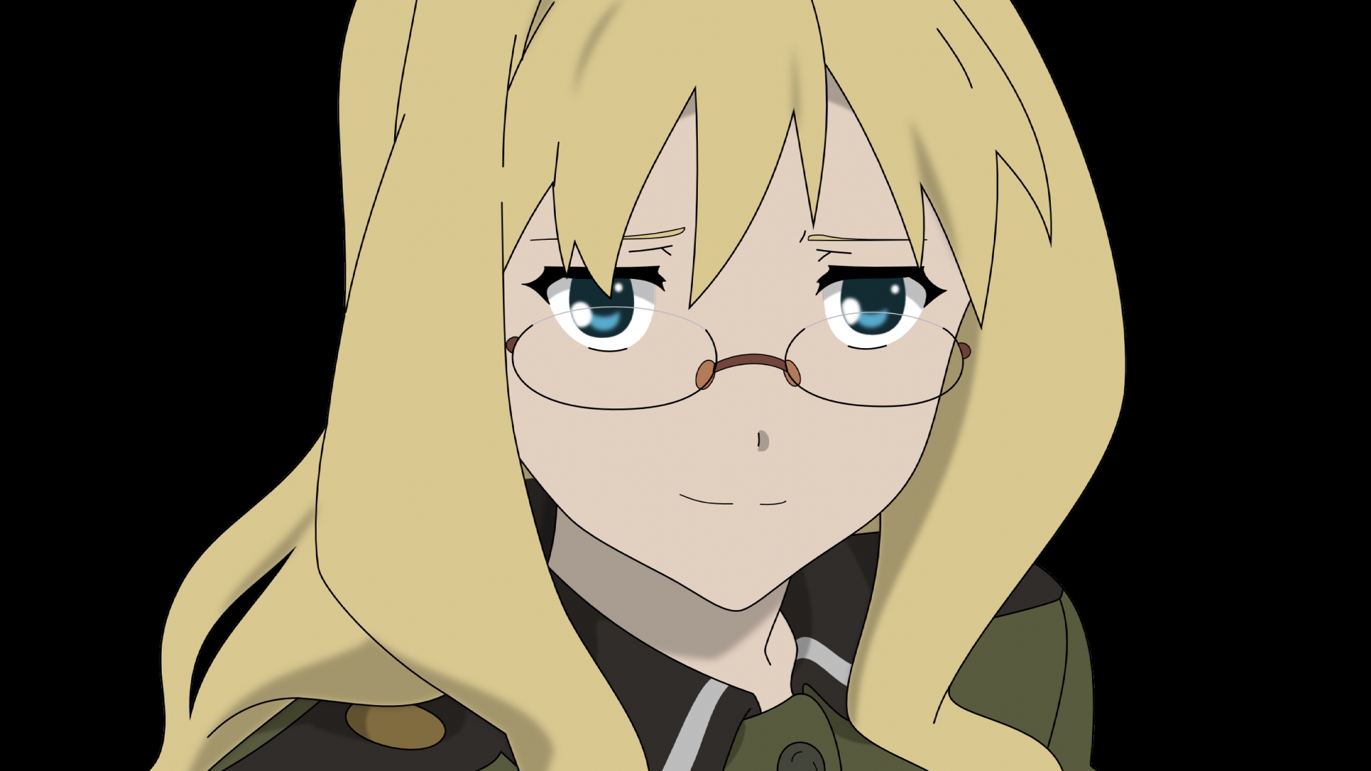 blonde_hair, blue_eyes, close, filicia_heideman, glasses, sora_no_woto, transparent, vector