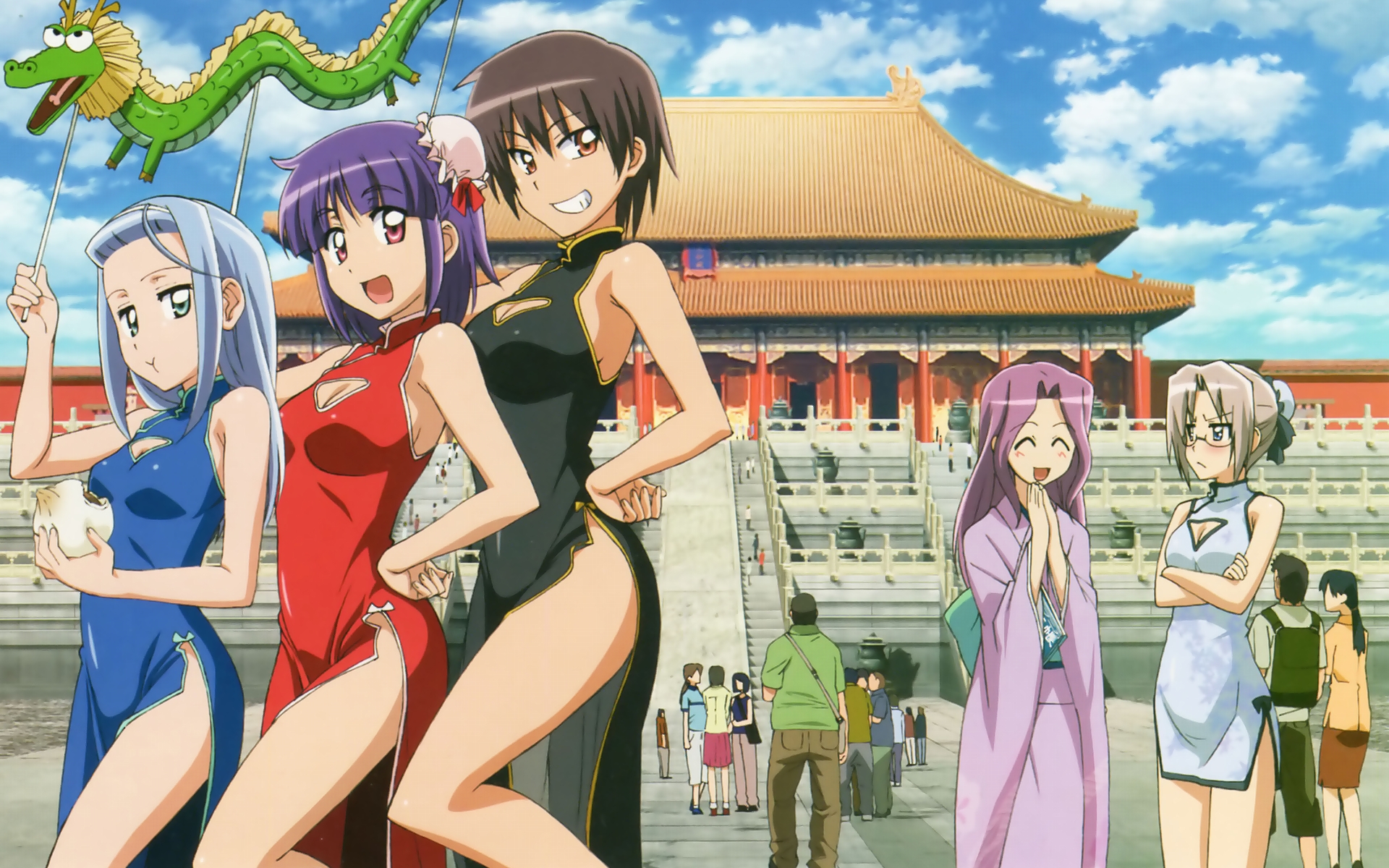 asakaze_risa, blush, chinese_clothes, chinese_dress, dress, glasses, hanabishi_miki, harukaze_chiharu