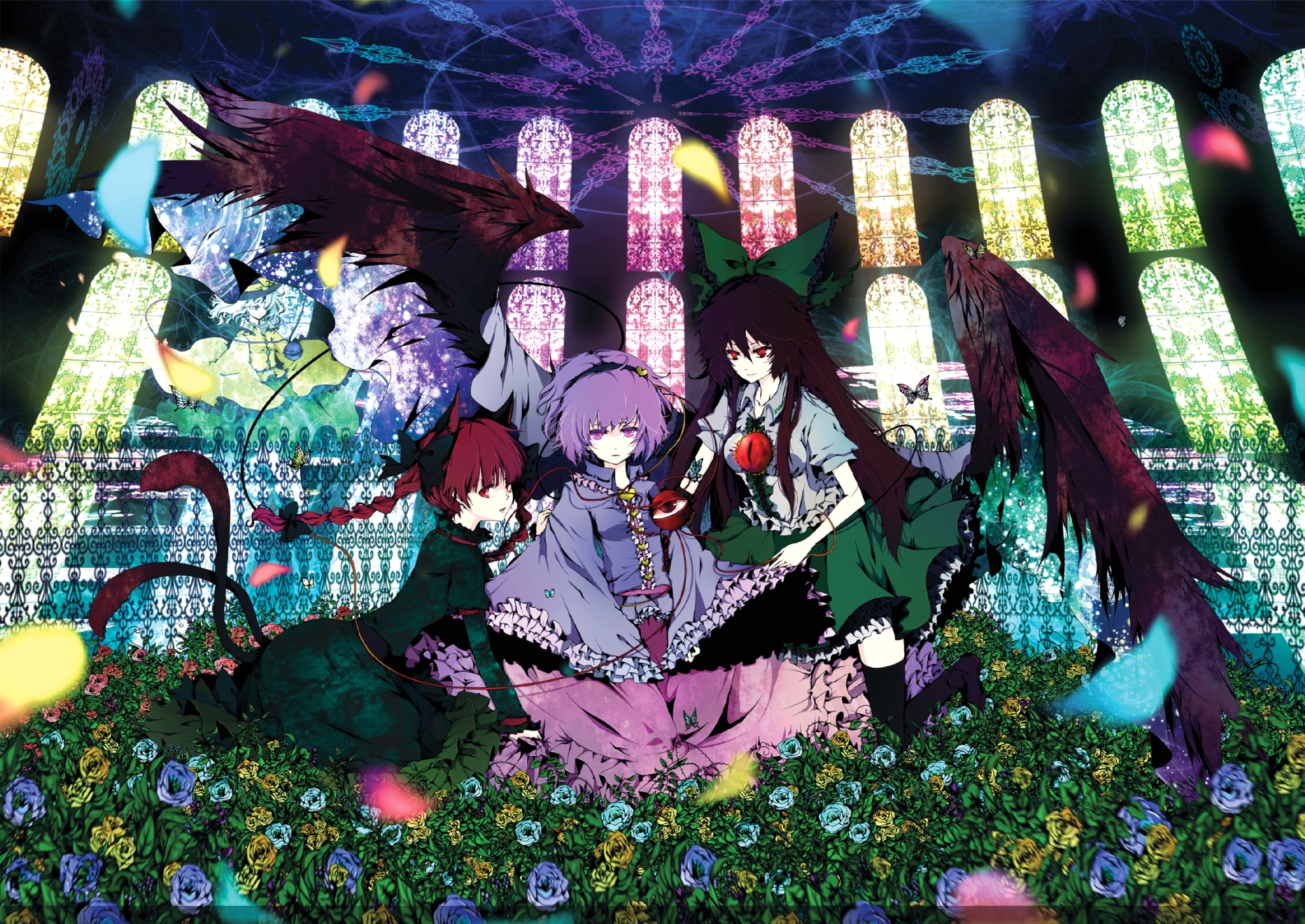 animal_ears, catgirl, kaenbyou_rin, komeiji_koishi, komeiji_satori, multiple_tails, reiuji_utsuho, tail