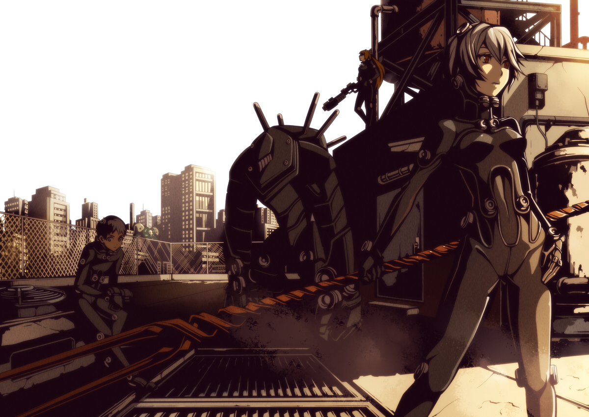 ayanami_rei, bodysuit, crossover, gantz, ikari_shinji, neon_genesis_evangelion, robot, skintight
