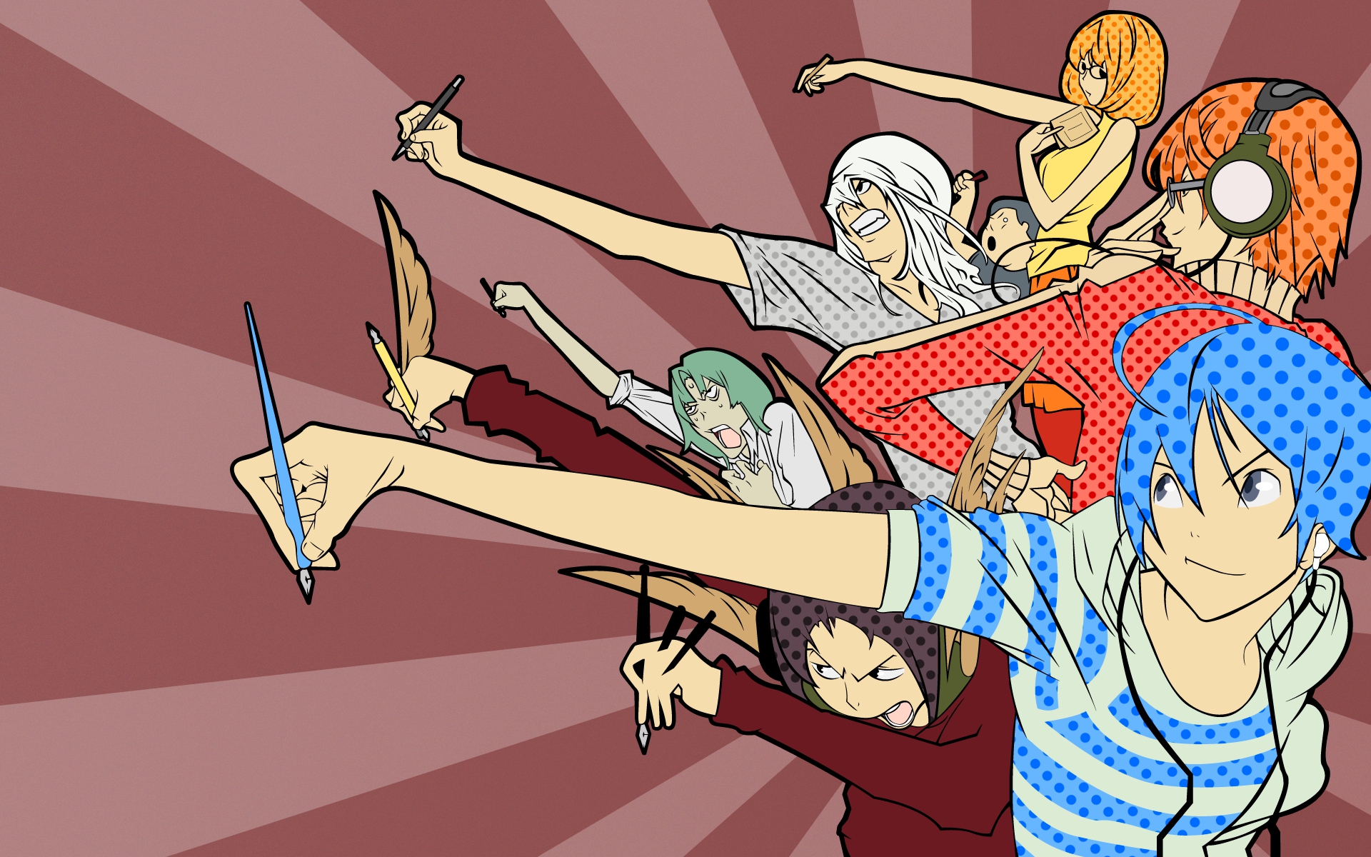 aoki_kou, bakuman, headphones, mashiro_moritaka, niizuma_eiji, takagi_akito