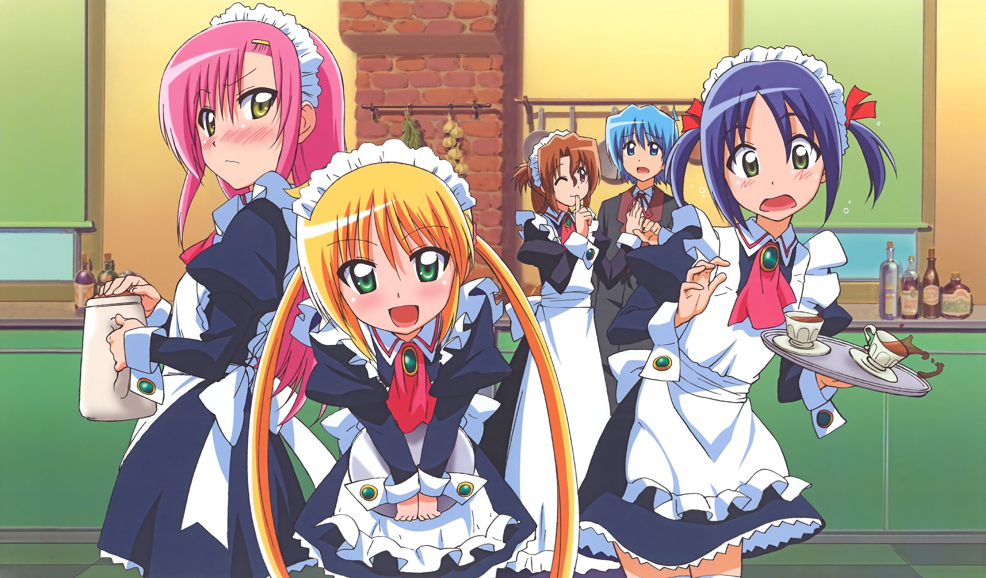 ayasaki_hayate, blonde_hair, blue_eyes, blue_hair, blush, brown_eyes, brown_hair, green_eyes