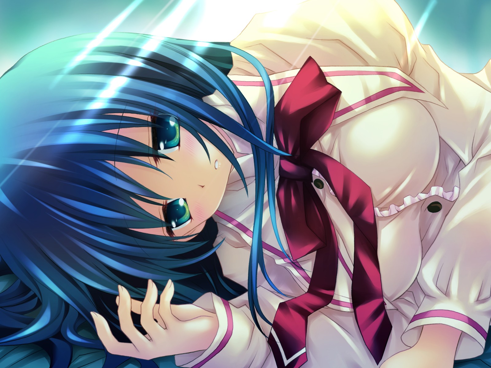 amafuki_setsuka, blue_hair, green_eyes, hanafubuki, school_uniform