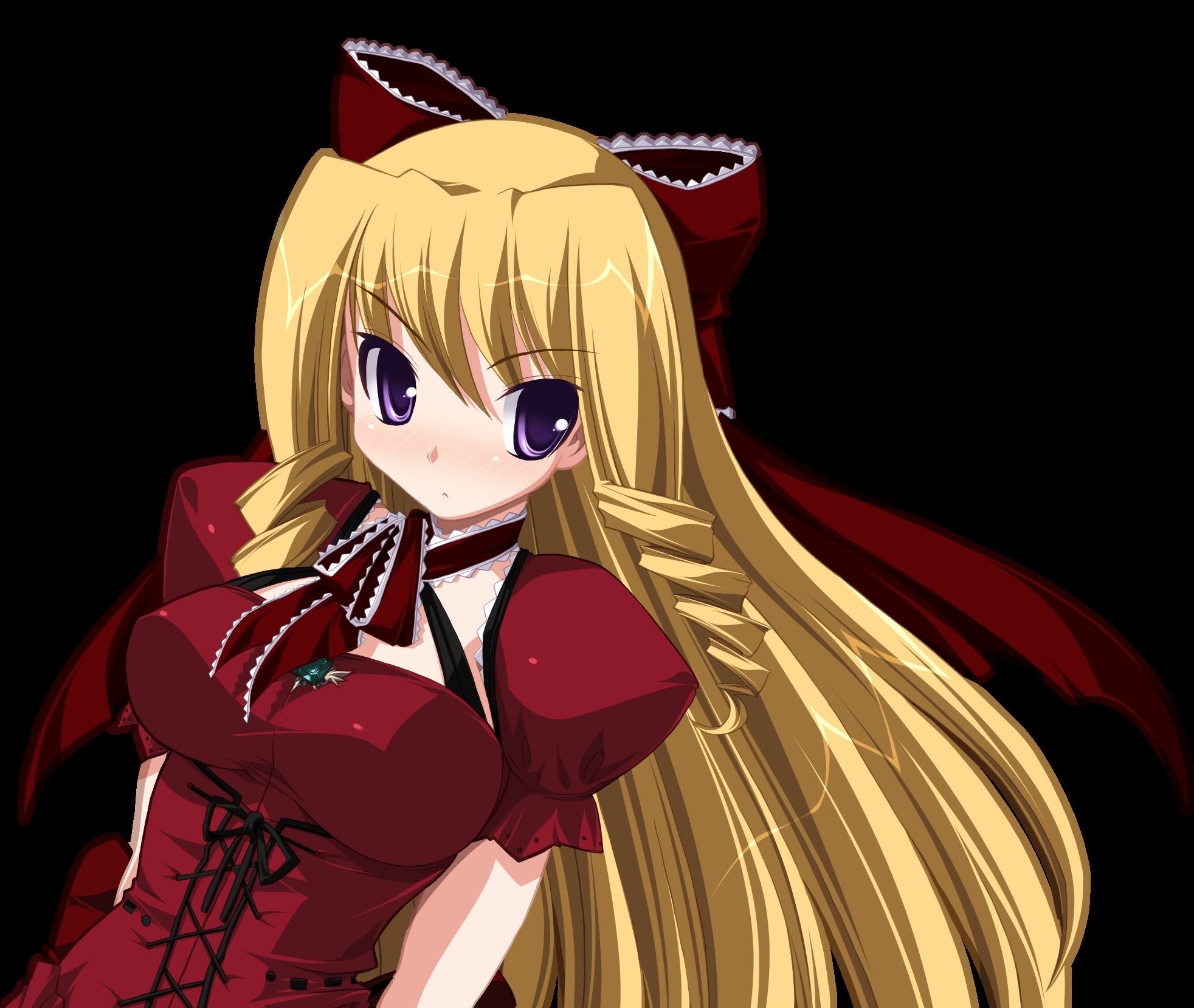 asanami_miori, black, blonde_hair, jpeg_artifacts, long_hair, purple_eyes, ribbons, shirogane_no_soleil