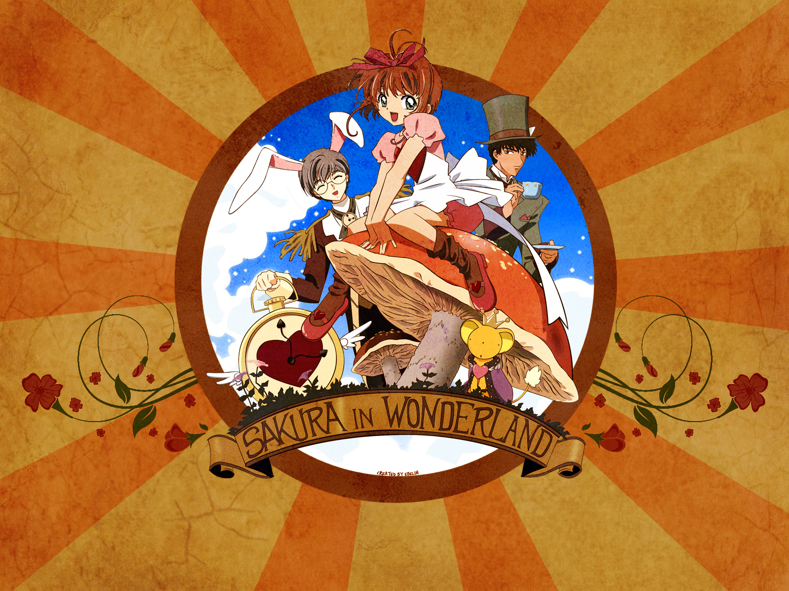 alice_in_wonderland, card_captor_sakura, kero, kinomoto_sakura, kinomoto_touya