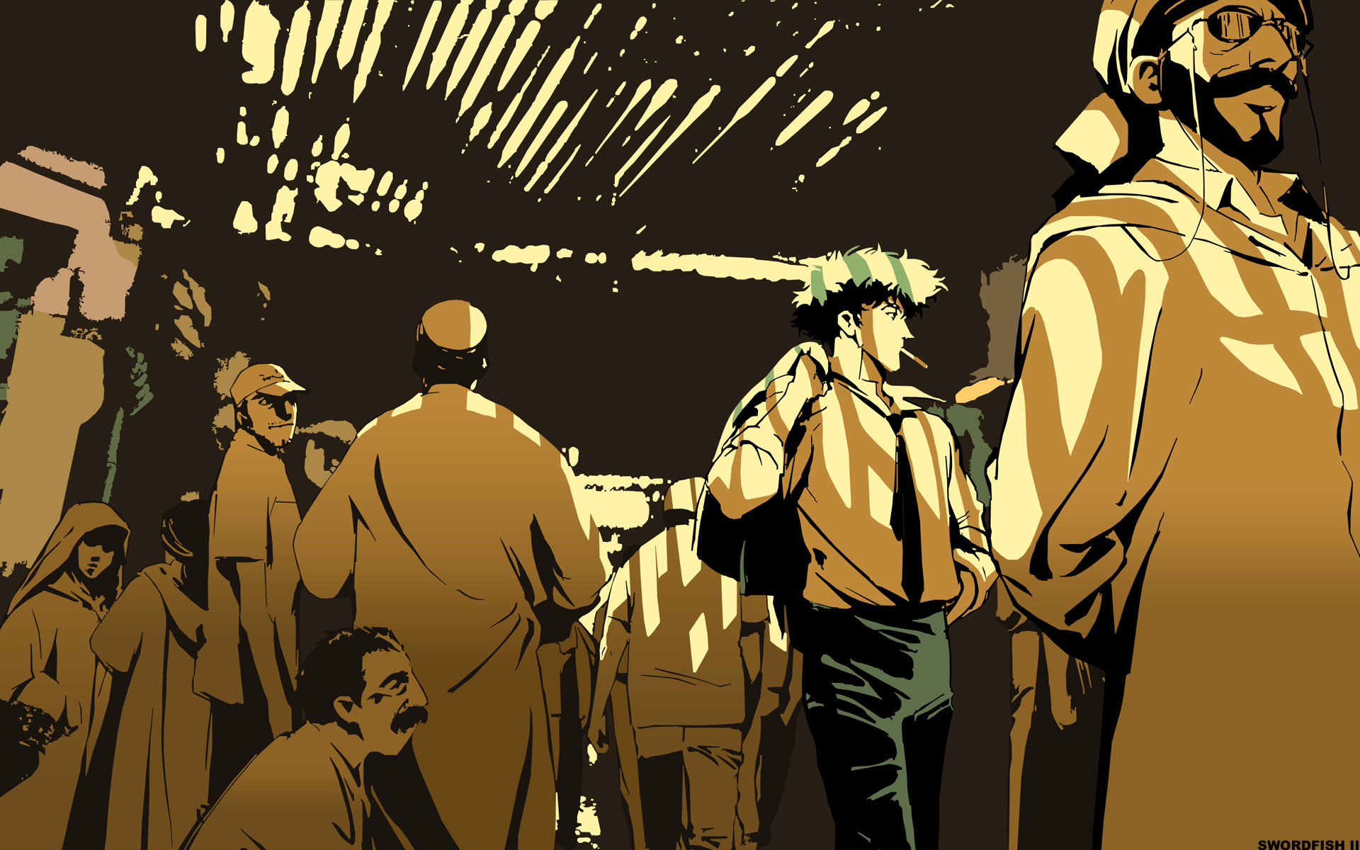 all_male, cigarette, cowboy_bebop, male, polychromatic, smoking, spike_spiegel