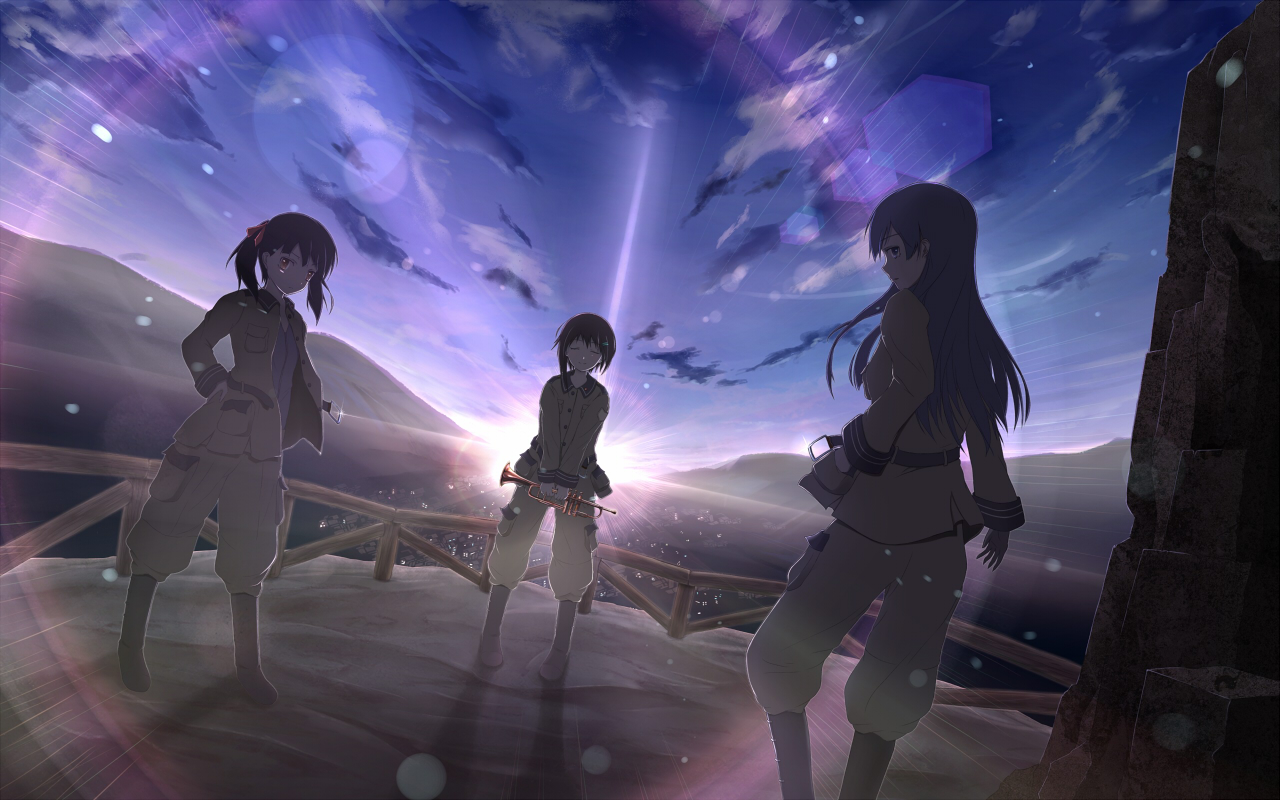ahirun, brown_hair, instrument, kazumiya_rio, sora_no_woto, sorami_kanata, suminoya_kureha, uniform