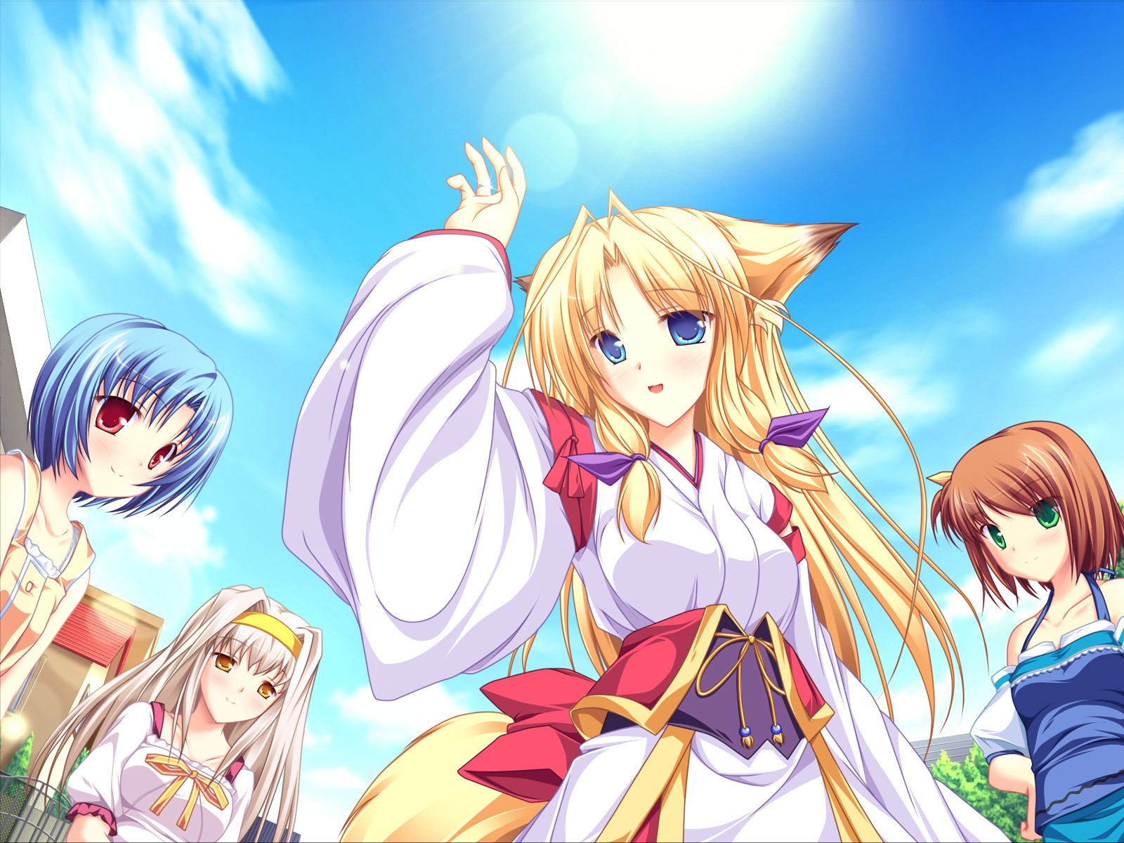 blonde_hair, blue_eyes, blue_hair, brown_hair, game_cg, green_eyes, haruhi_sarasa, inakoi
