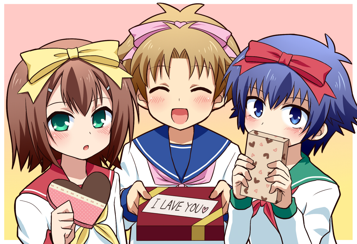 baka_to_test_to_shoukanjuu, blush, kinoshita_hideyoshi, male, otoko_no_ko, tsuchiya_kouta, valentine, yoshii_akihisa