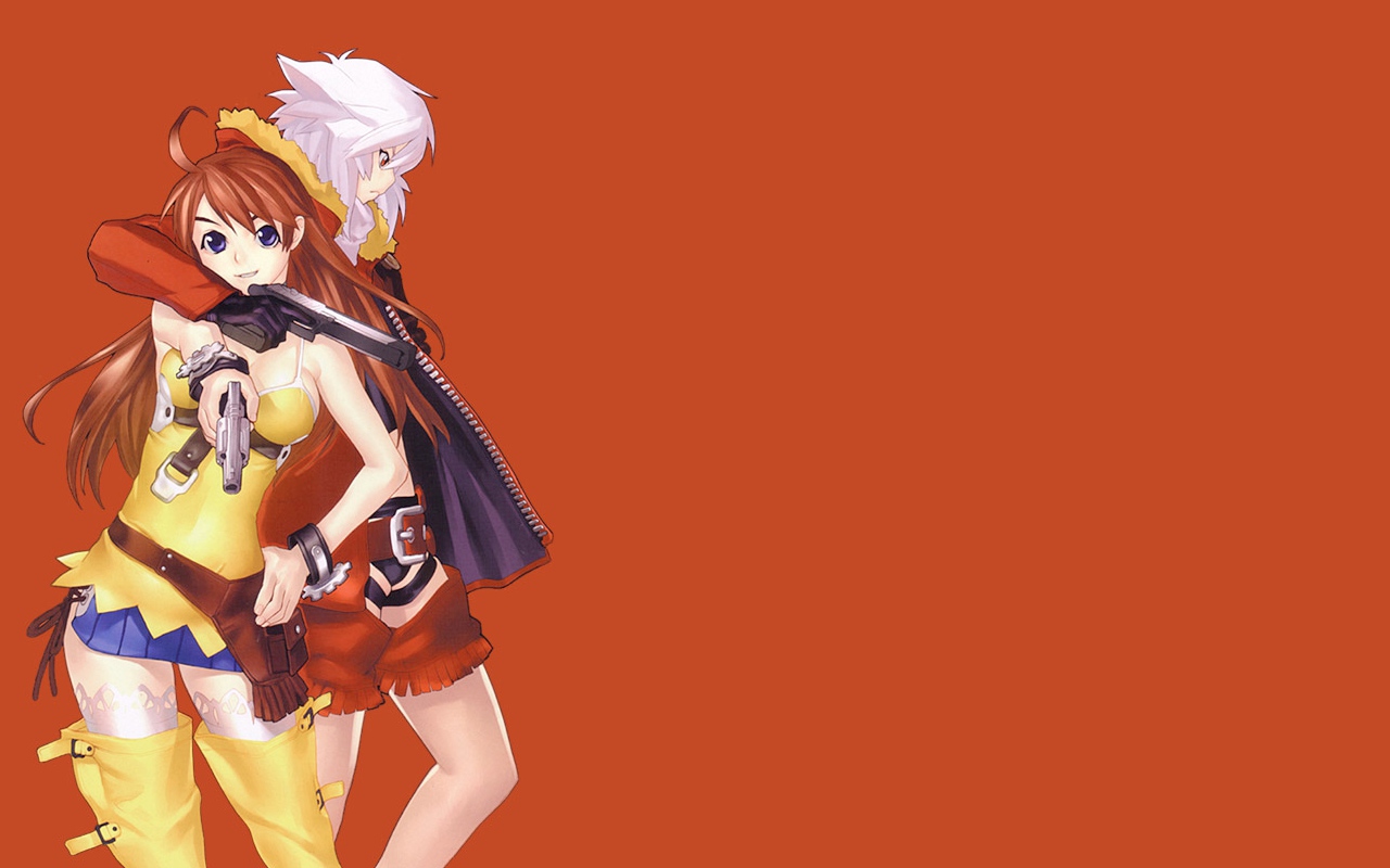 bakuretsu_tenshi, gun, hakua_ugetsu, jo, meg, red, red_hair, thighhighs