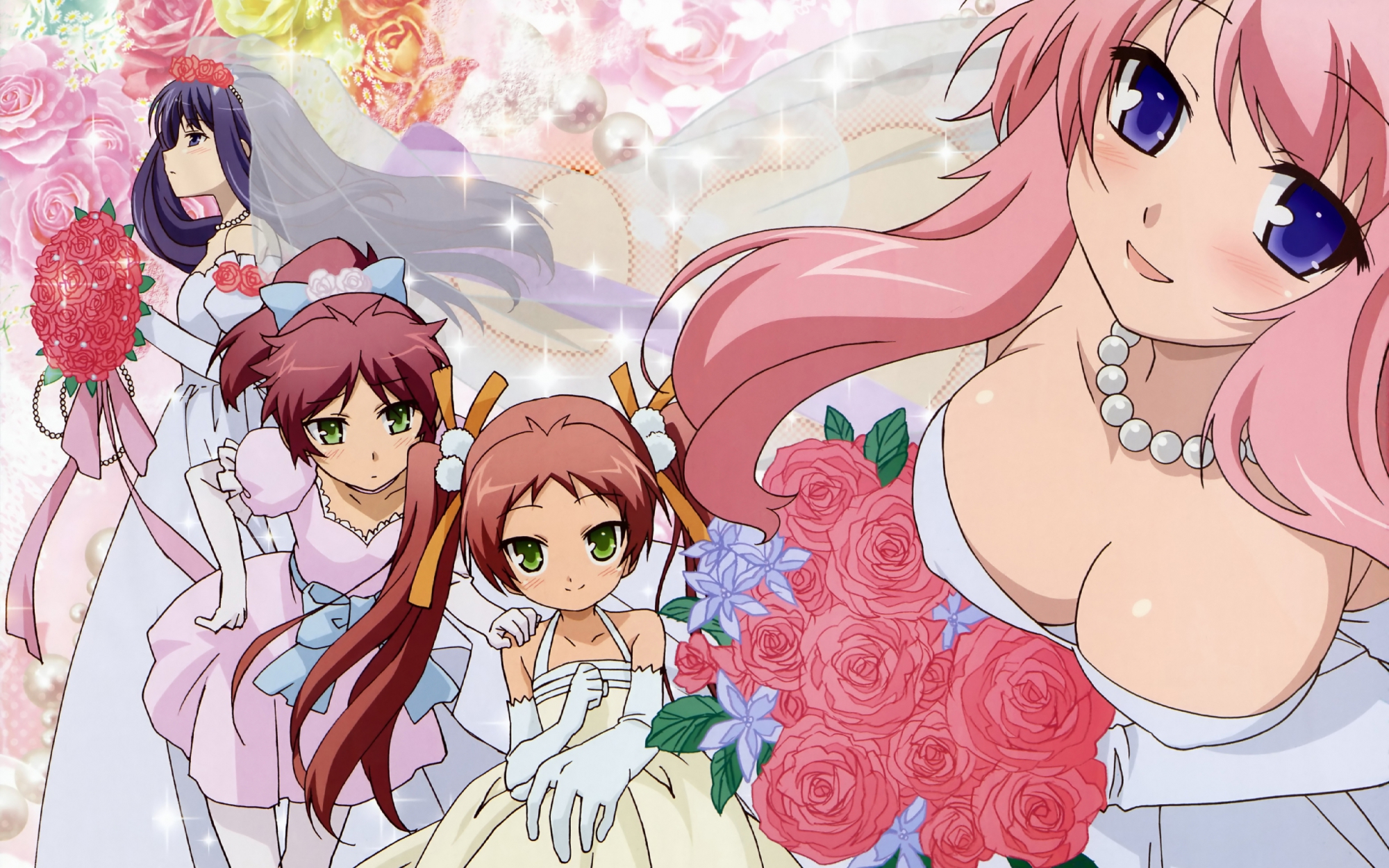 baka_to_test_to_shoukanjuu, blush, breasts, cleavage, erect_nipples, group, himeji_mizuki, kirishima_shouko