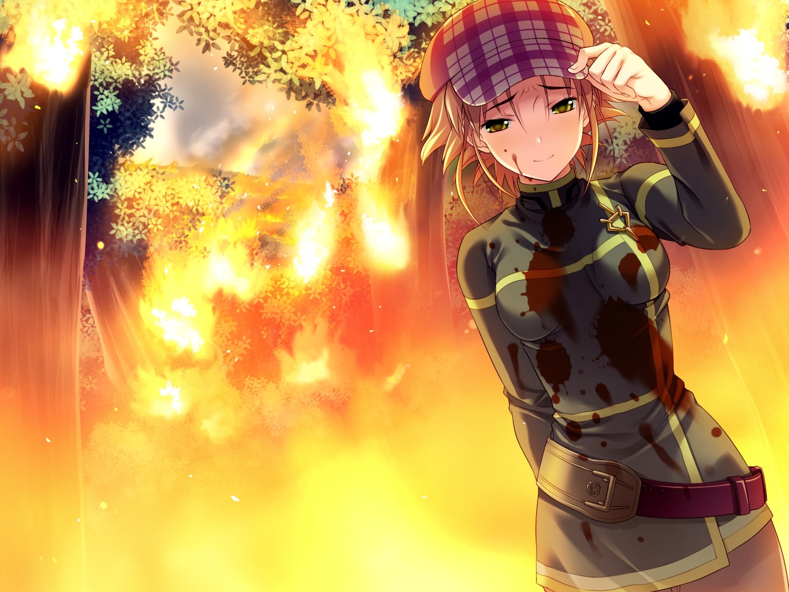 amakura, amamiya_kisa, blood, fire, forest, game_cg, id_-rebirth_session-, root_nuko, tree
