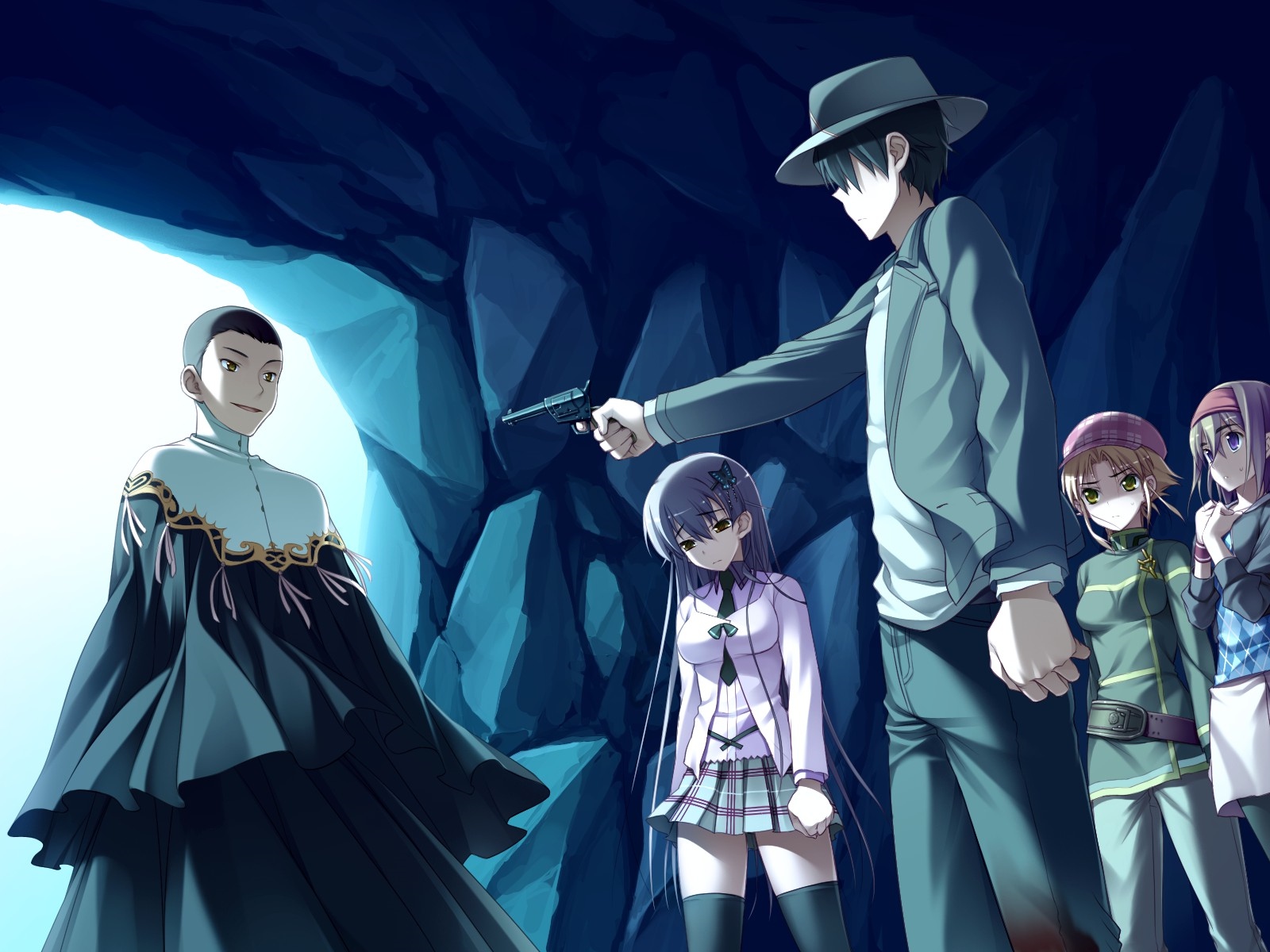 amakura, amamiya_kisa, game_cg, group, gun, hat, id_-rebirth_session-, katase_sakura