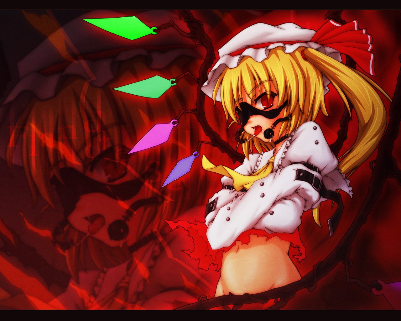 blonde_hair, etogami_kazuya, flandre_scarlet, hat, long_hair, red_eyes, touhou, vampire