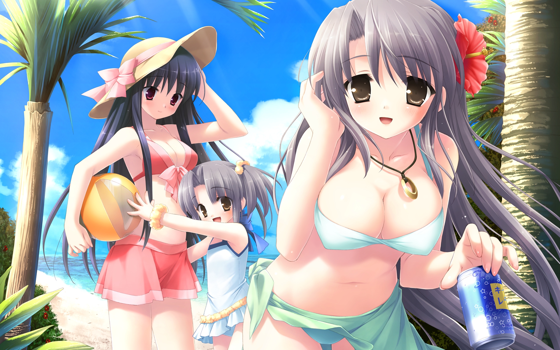 ball, beach, bikini, breasts, cleavage, erect_nipples, loli, natsu_no_ame