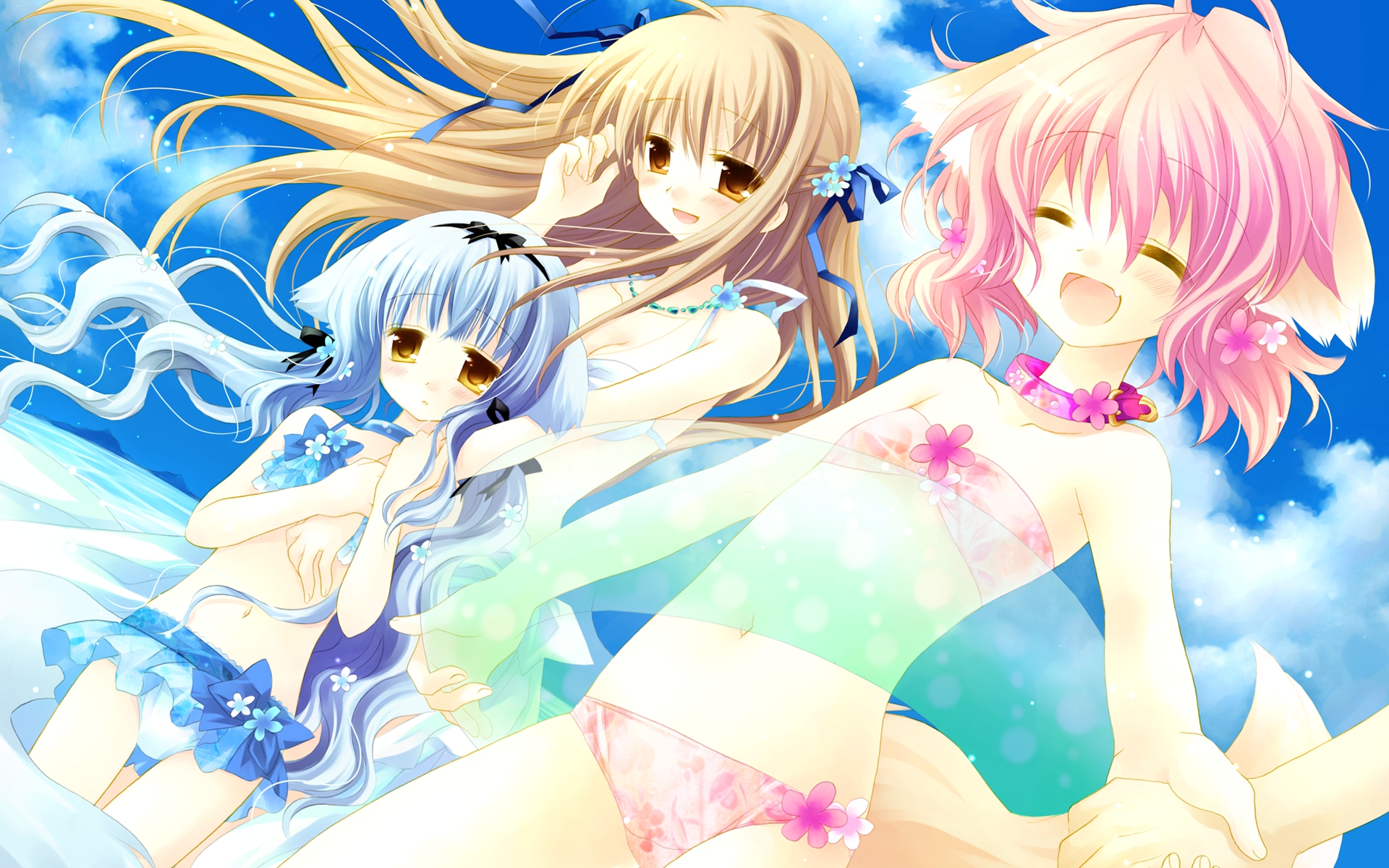 animal_ears, bikini, blush, breasts, cleavage, foxgirl, lily_(w&l), sakurazawa_izumi
