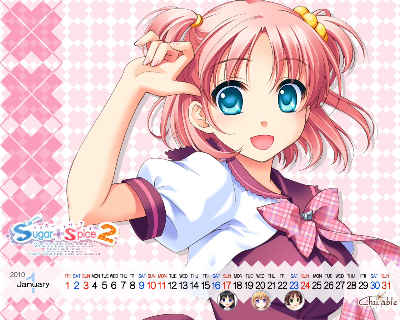 amamoto_fuuka, close, ginta, pink_hair, school_uniform, skirt, sugar+spice_2, twintails