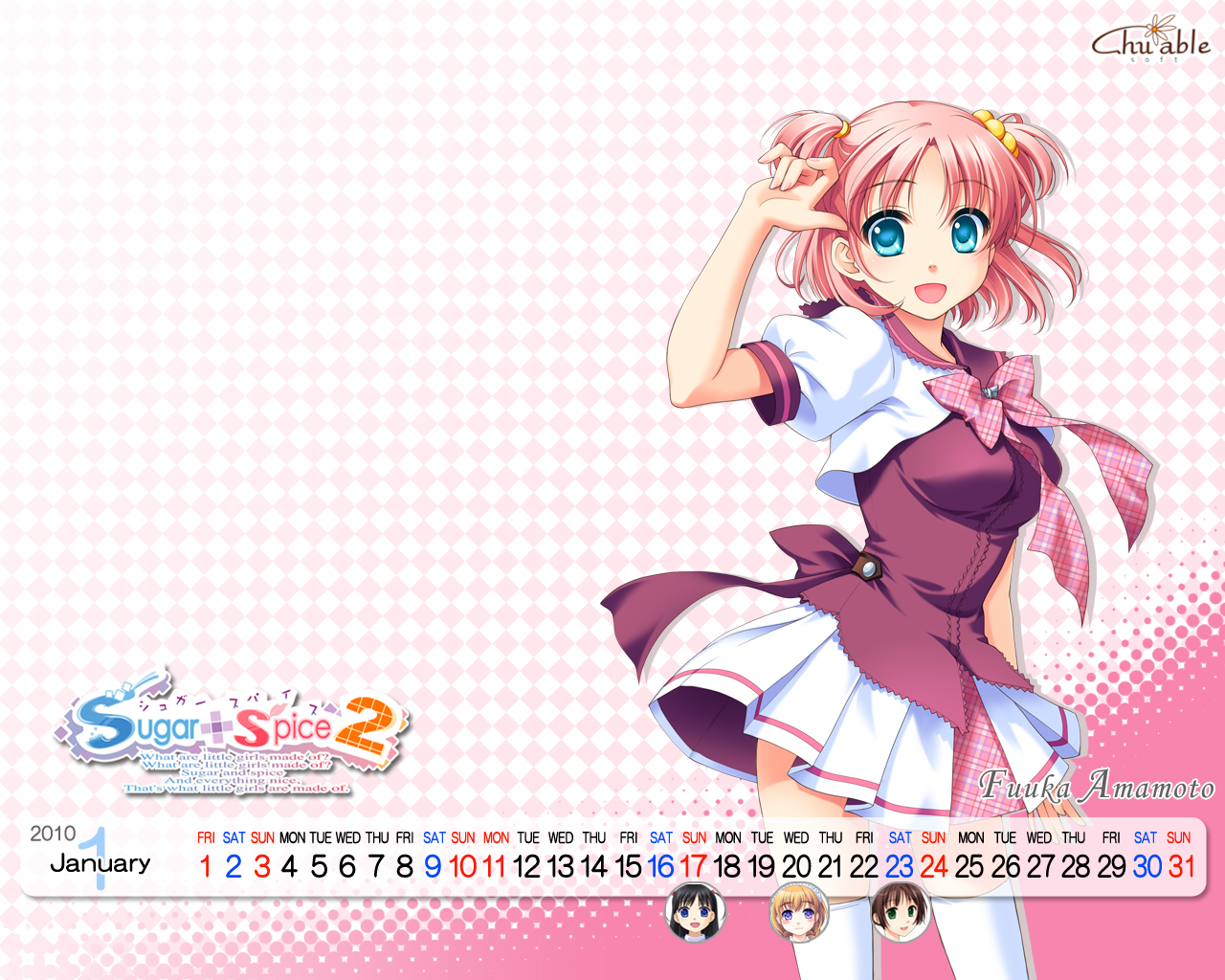 amamoto_fuuka, ginta, pink_hair, school_uniform, skirt, sugar+spice_2, twintails