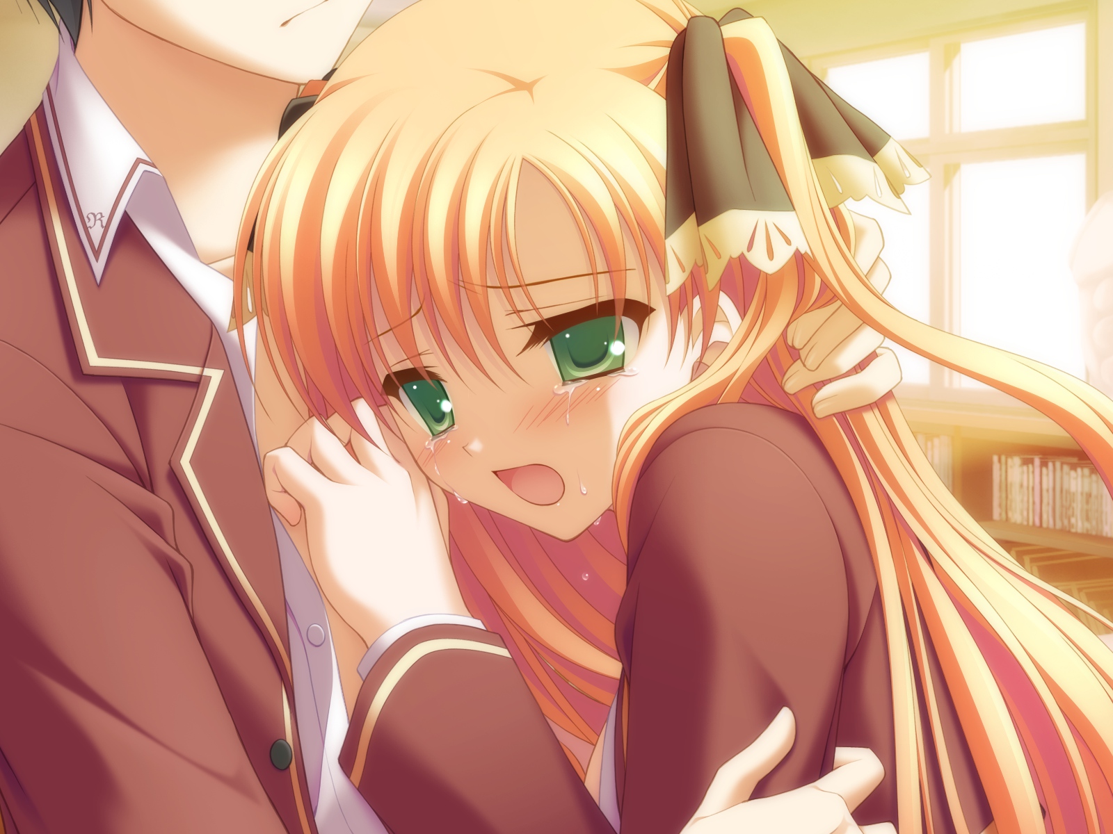 akebi_yusa, blonde_hair, game_cg, green_eyes, valentine_pink