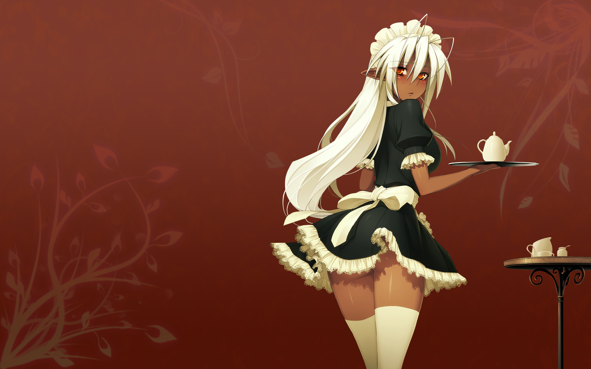 dark_skin, maid, nitroplus, nopan, pointed_ears, sandaime_muramasa, soukou_akki_muramasa, thighhighs