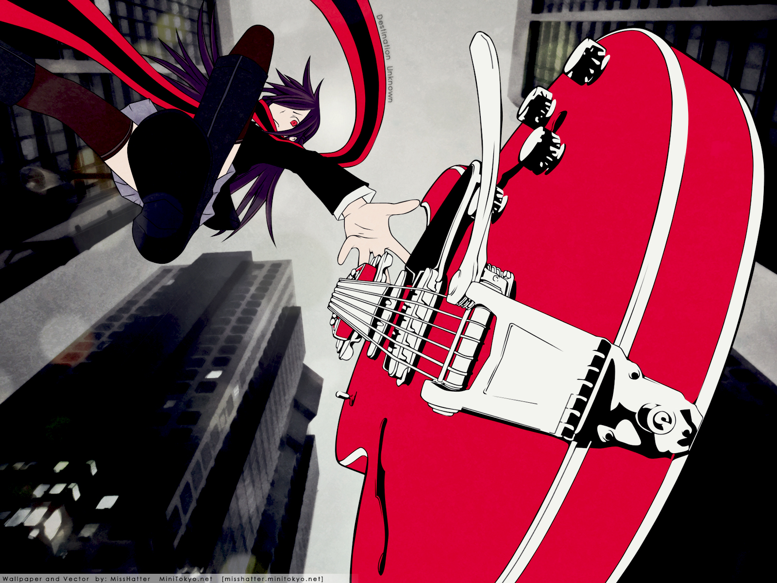 guitar, instrument, thighhighs, yarisakura_hime, yozakura_quartet
