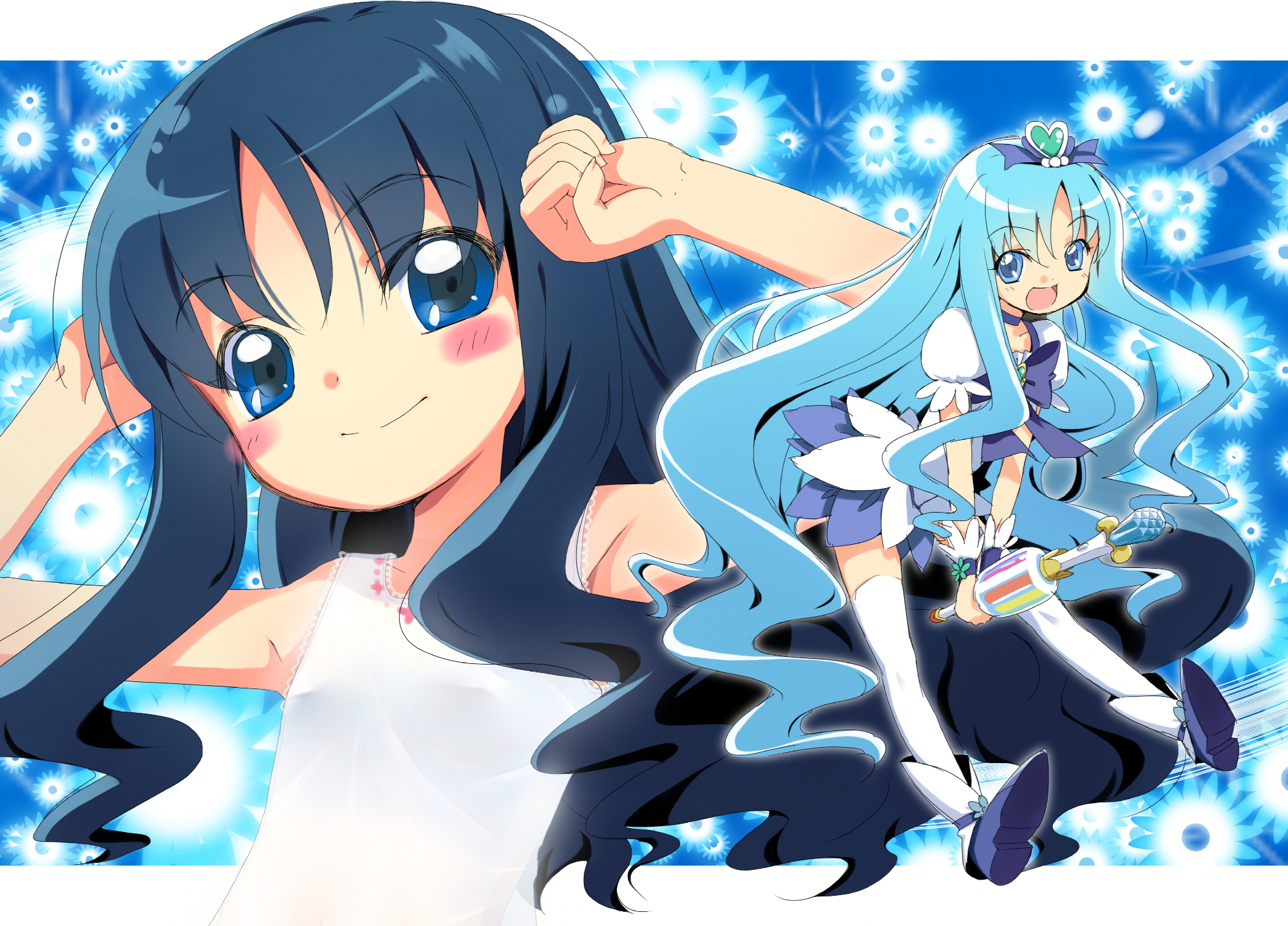 blue_eyes, blue_hair, blush, flowers, futari_wa_precure, heartcatch_precure!, kurumi_erika, loli