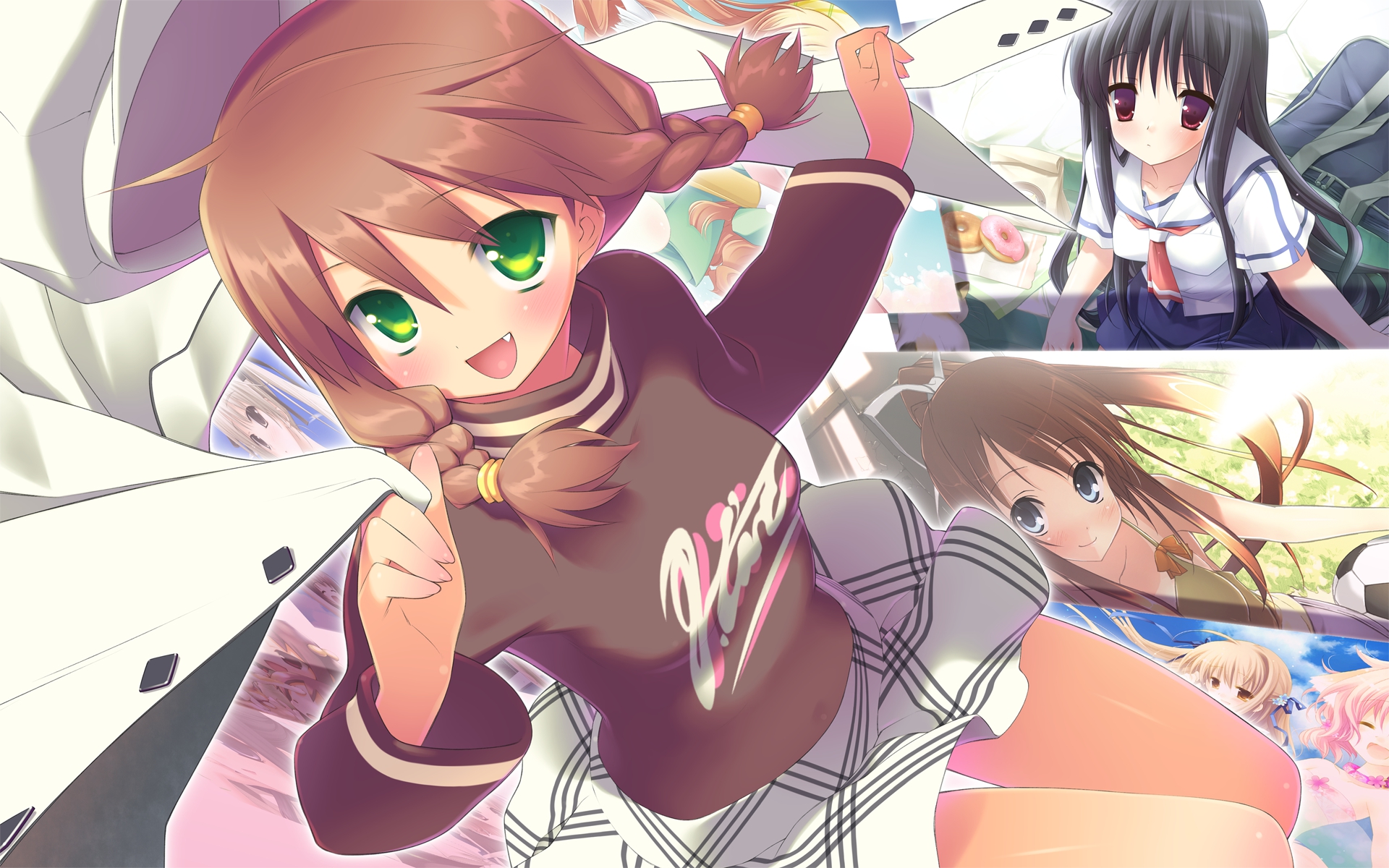 black_hair, blush, brown_hair, fang, foxgirl, garden_(galge), gayarou, green_eyes