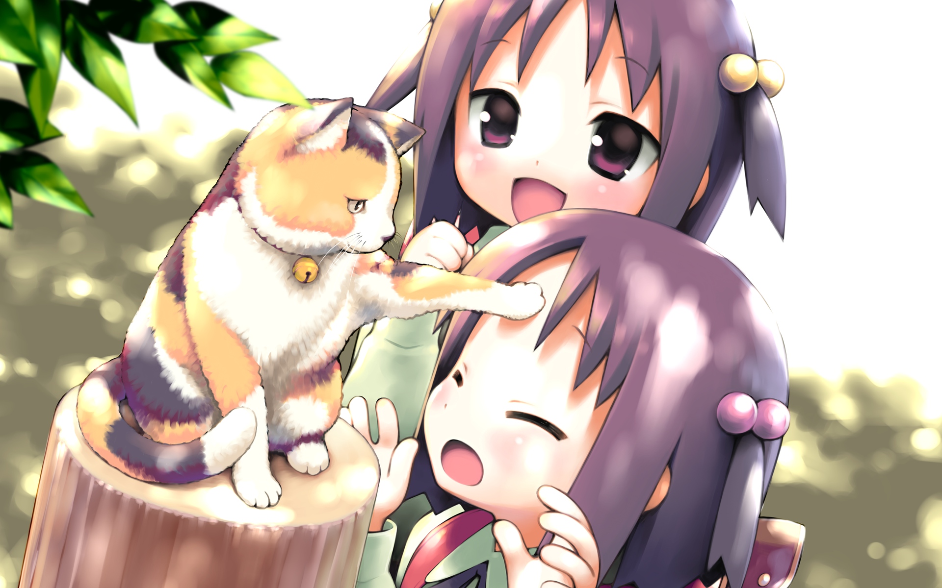 animal, cat, garden_(galge), gayarou, kasuga_nadeshiko, kasuga_sakurako, twins