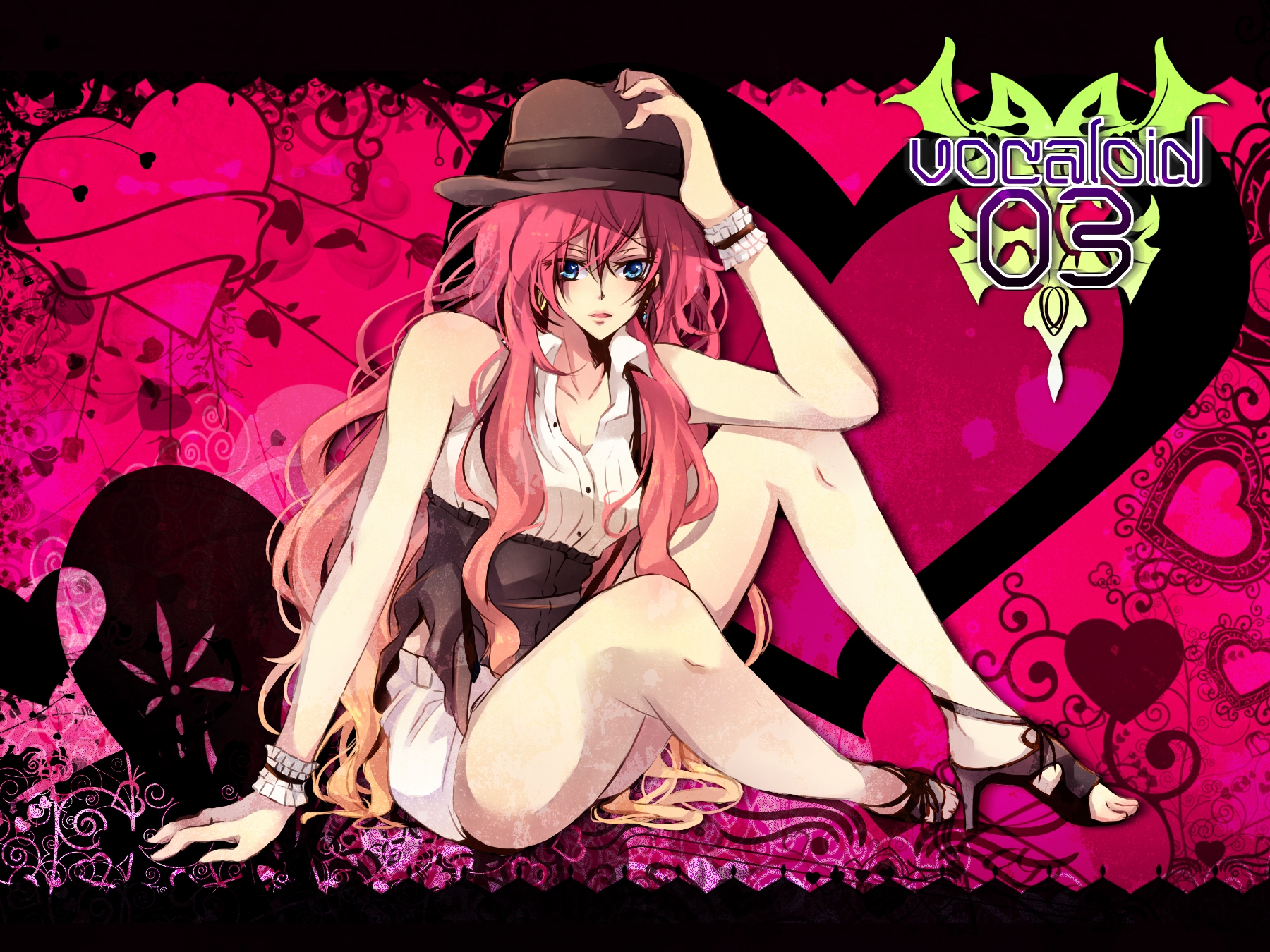 hat, kokonoe_miya, megurine_luka, pink, pink_hair, vocaloid