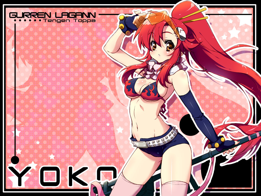 breasts, cleavage, gun, pandaki_(aki), red_hair, tengen_toppa_gurren_lagann, thighhighs, weapon