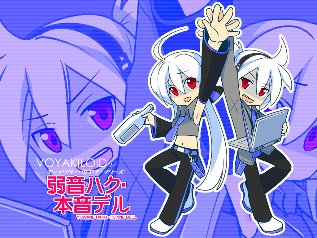 blue, caffein, computer, gray_hair, honne_dell, long_hair, red_eyes, short_hair