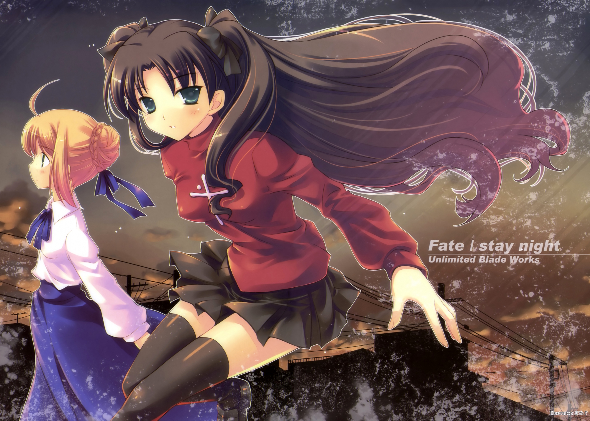blush, mame-p, scan, thighhighs, tohsaka_rin