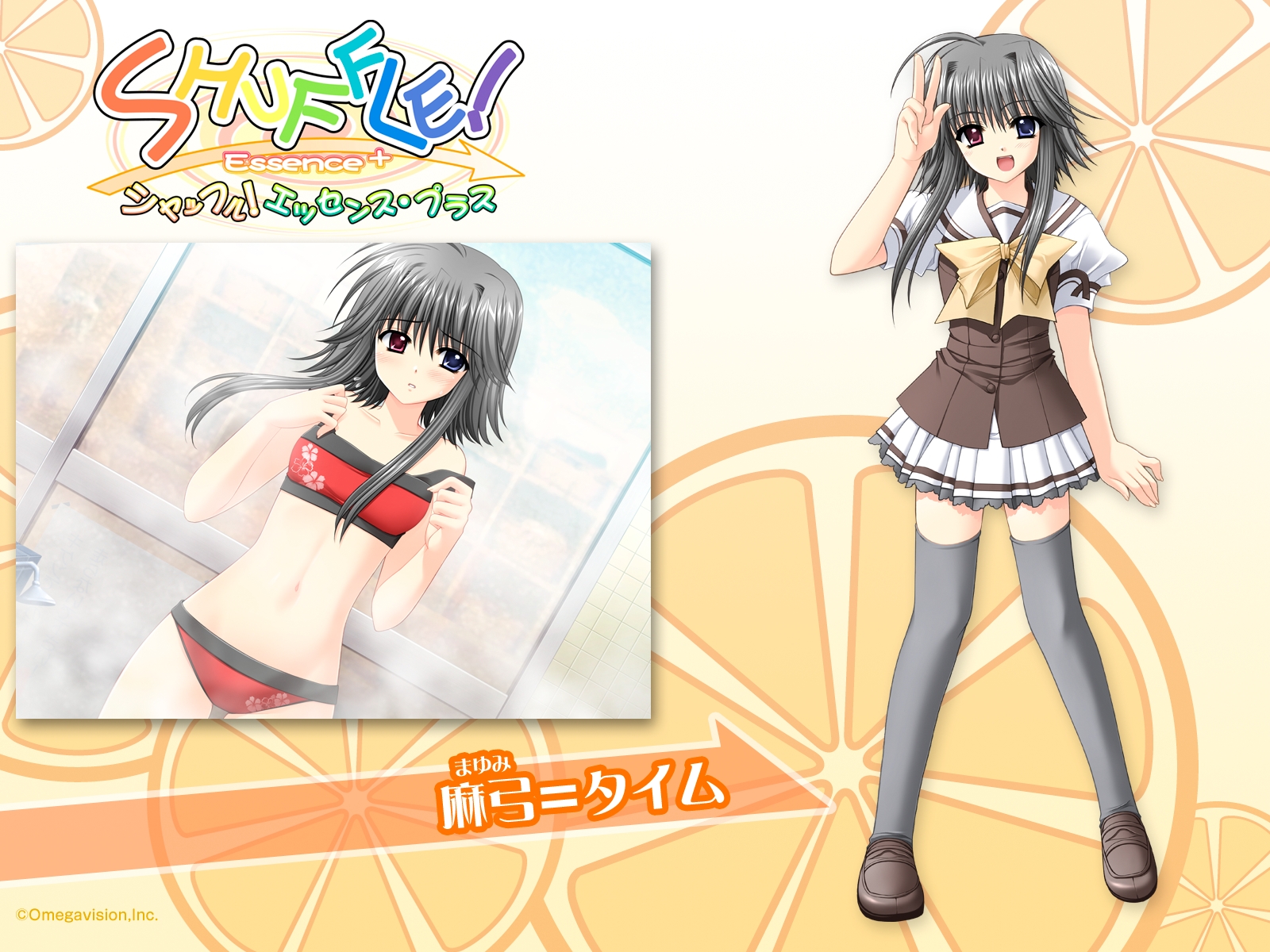 bicolored_eyes, black_hair, mayumi_thyme, shuffle, swimsuit