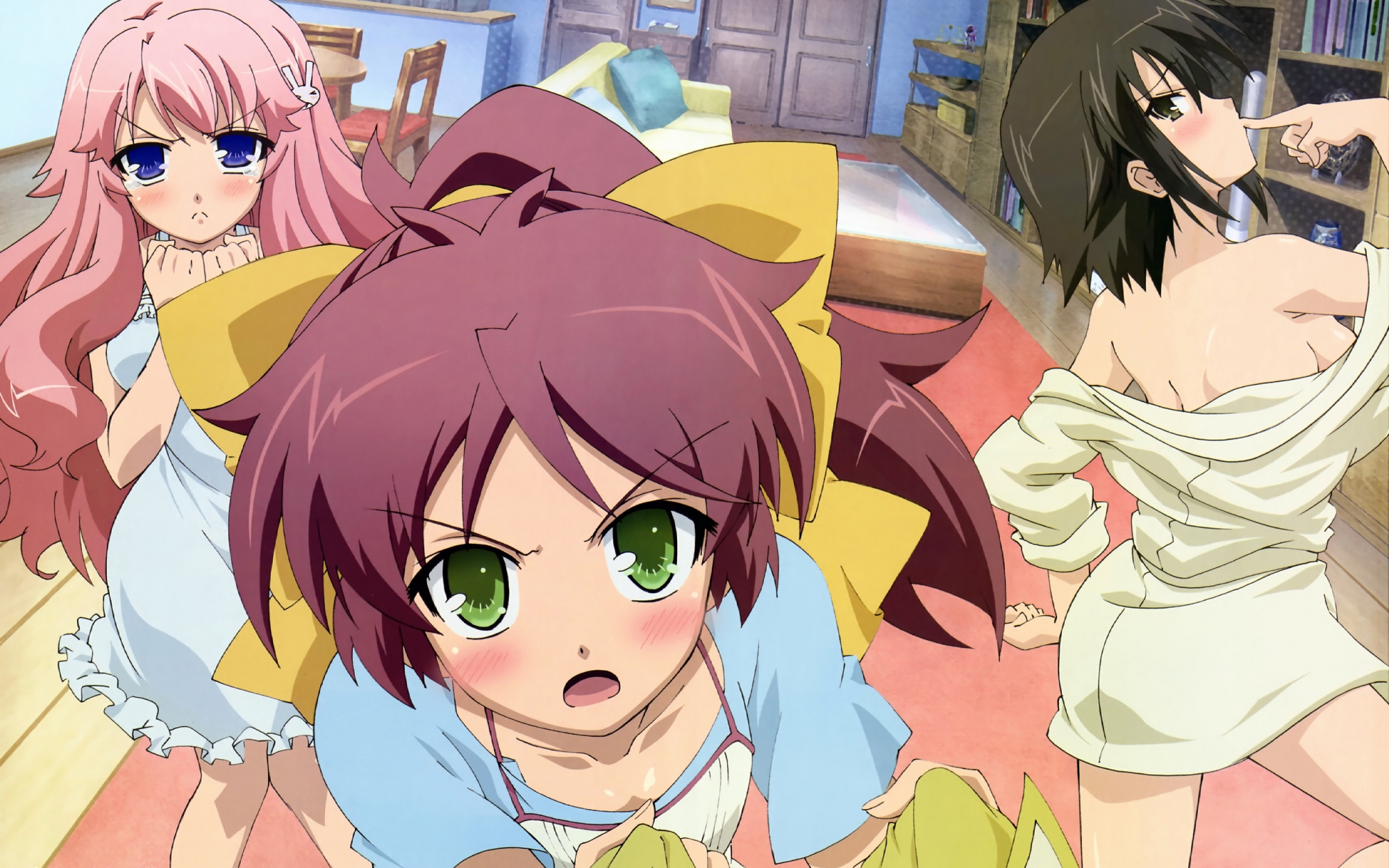 baka_to_test_to_shoukanjuu, blush, himeji_mizuki, megami, scan, shimada_minami, tears, undressing