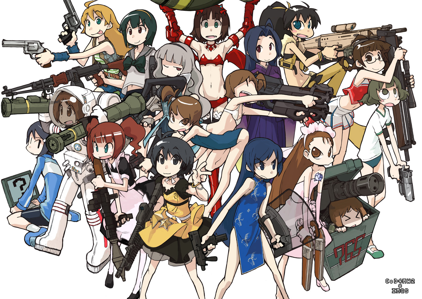 akizuki_ritsuko, akizuki_ryou, amami_haruka, bloomers, call_of_duty, cheerleader, chinese_clothes, chinese_dress, computer, crossover, dress, futami_ami, futami_mami, ganaha_hibiki, group, gun, gym_uniform, hagiwara_yukiho, hidaka_ai, hoshii_miki, idolmaster, japanese_clothes, kikuchi_makoto, kisaragi_chihaya, maid, male, minase_iori, miura_azusa, mizutani_eri, otonashi_kotori, school_uniform, shijou_takane, swimsuit, takatsuki_yayoi, tugeneko, twins, weapon, wedding_attire
