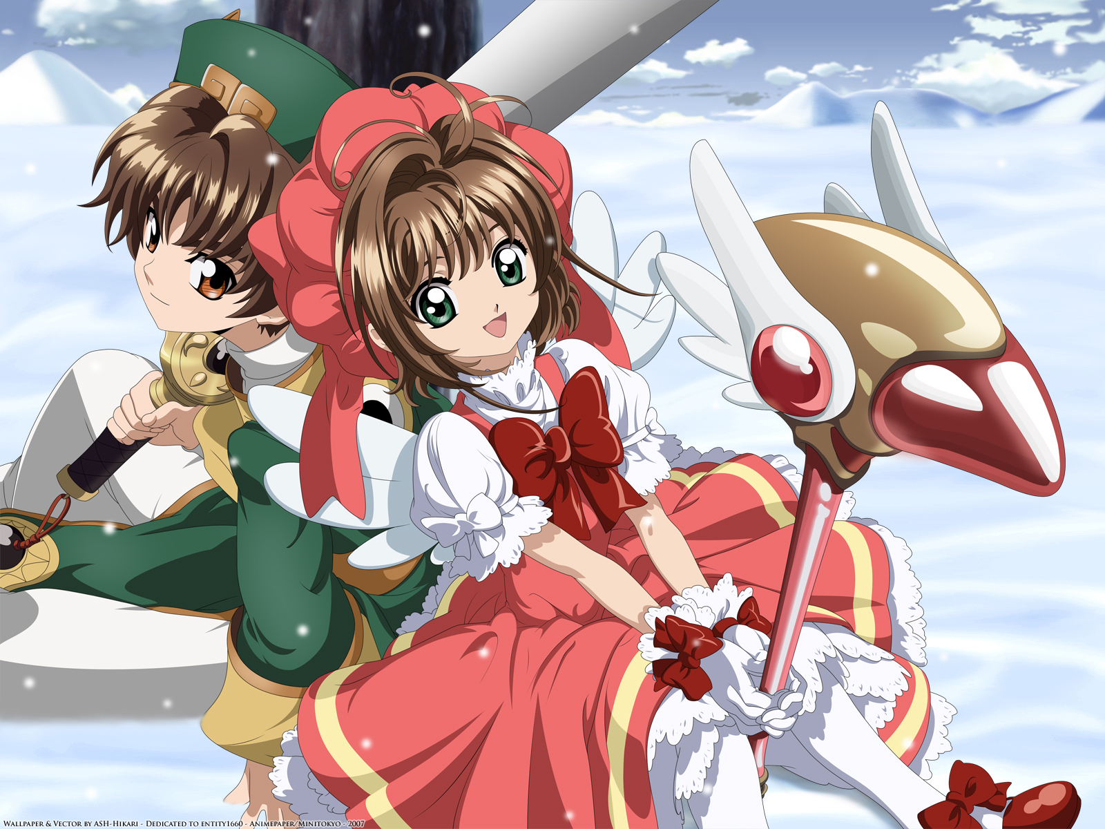 card_captor_sakura, kinomoto_sakura, li_syaoran, snow