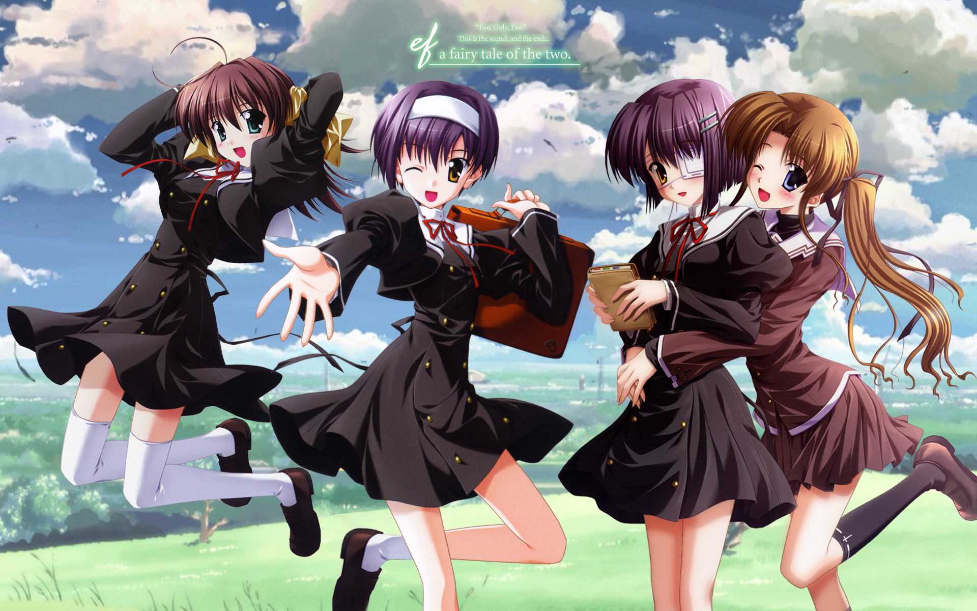 blush, ef, ef_a_fairy_tale_of_the_two, eyepatch, hayama_mizuki, kneehighs, minori, miyamura_miyako