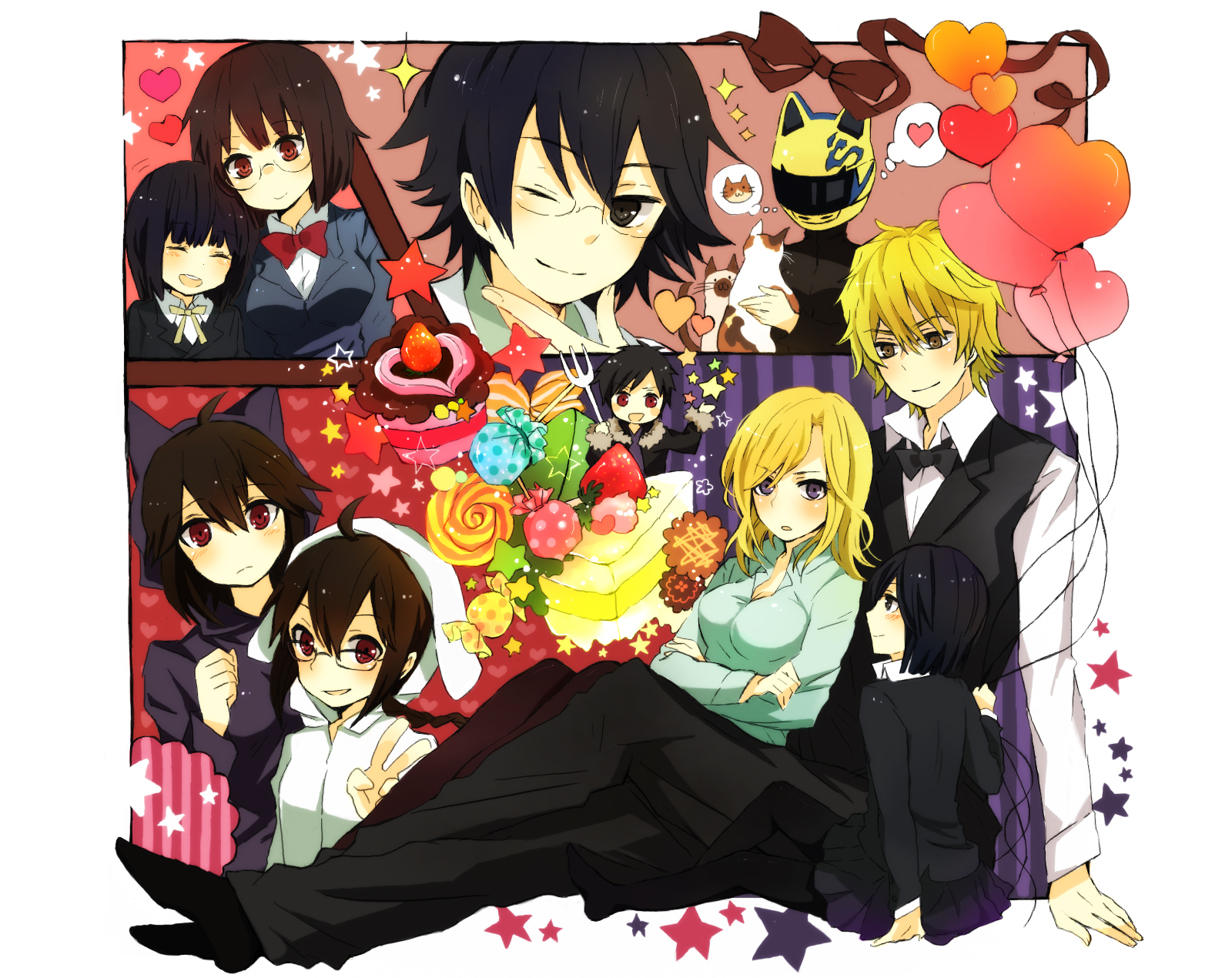 animal, awakusu_akane, black_eyes, black_hair, blonde_hair, blush, brown_eyes, brown_hair
