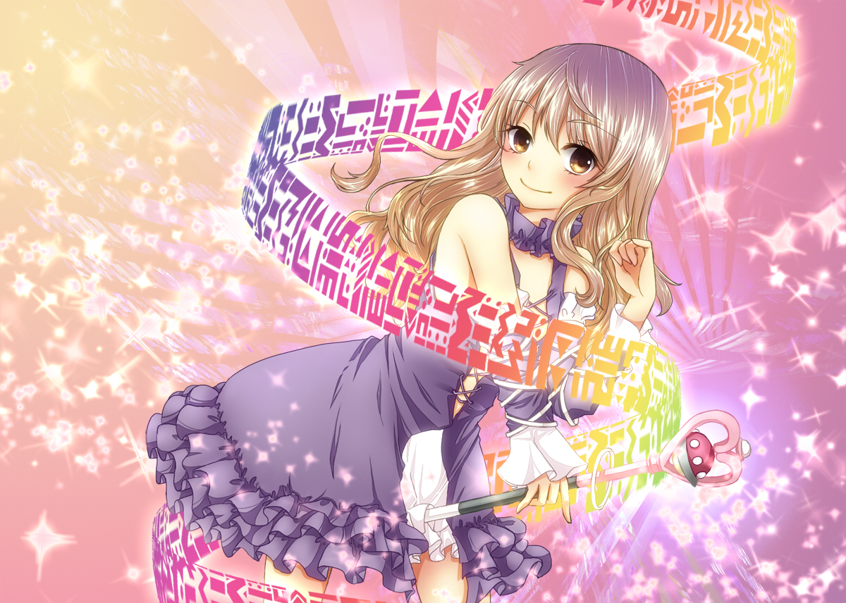 blonde_hair, blush, brown_hair, choker, dress, geike, hijiri_byakuren, long_hair