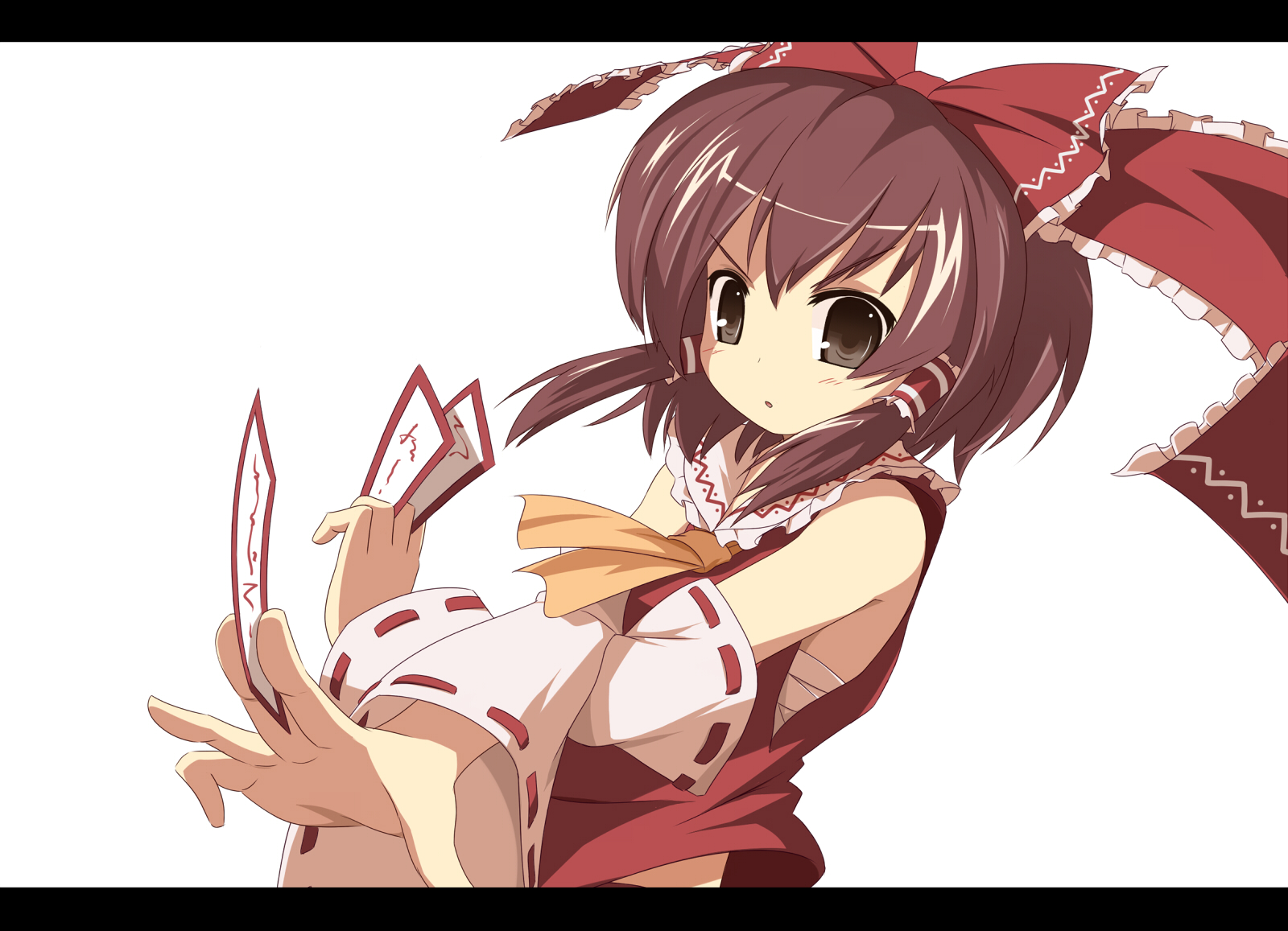 brown_eyes, brown_hair, hakurei_reimu, japanese_clothes, machily, miko, ribbons, short_hair